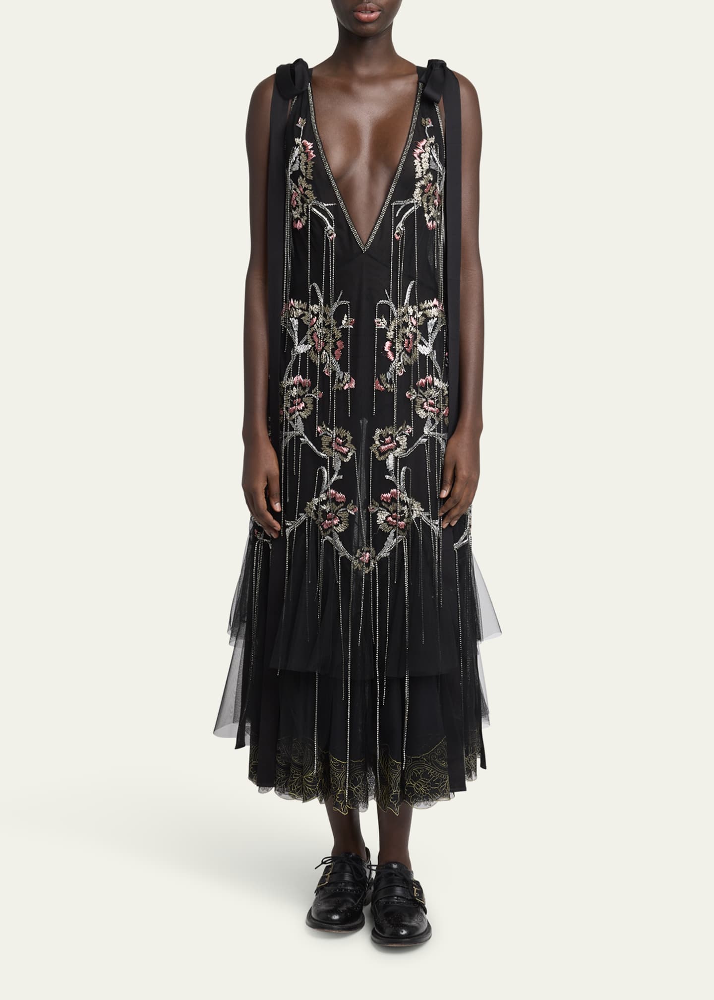 Erdem Floral Crystal Chain Slip Cocktail Dress Image 2 of 5