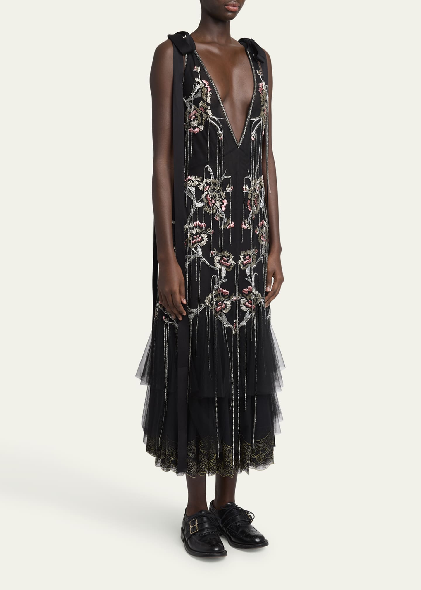 Erdem Floral Crystal Chain Slip Cocktail Dress Image 4 of 5