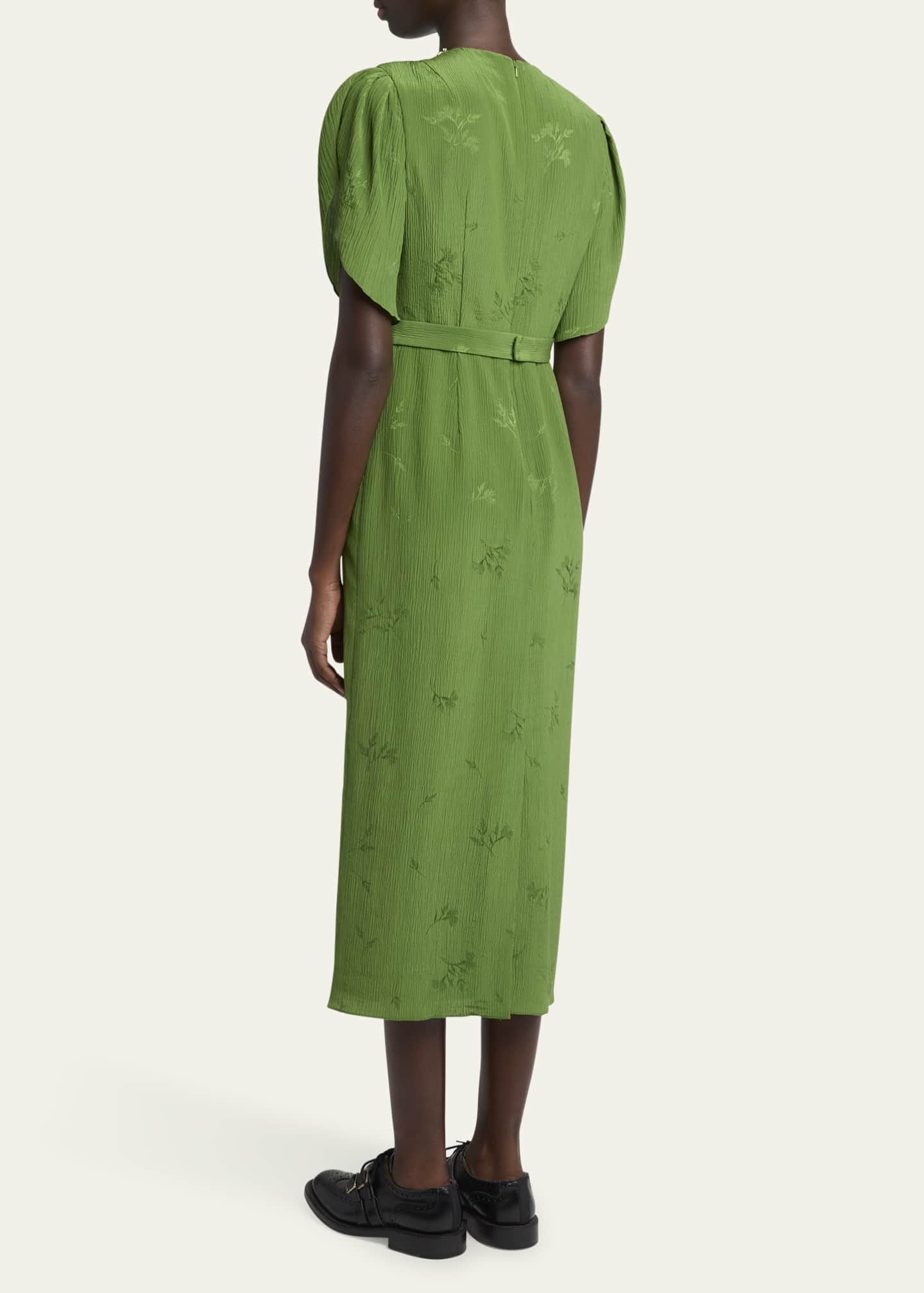 Crystal Necklace Floral Embroidered Short Sleeve Cocktail Dress - Thumbnail 3