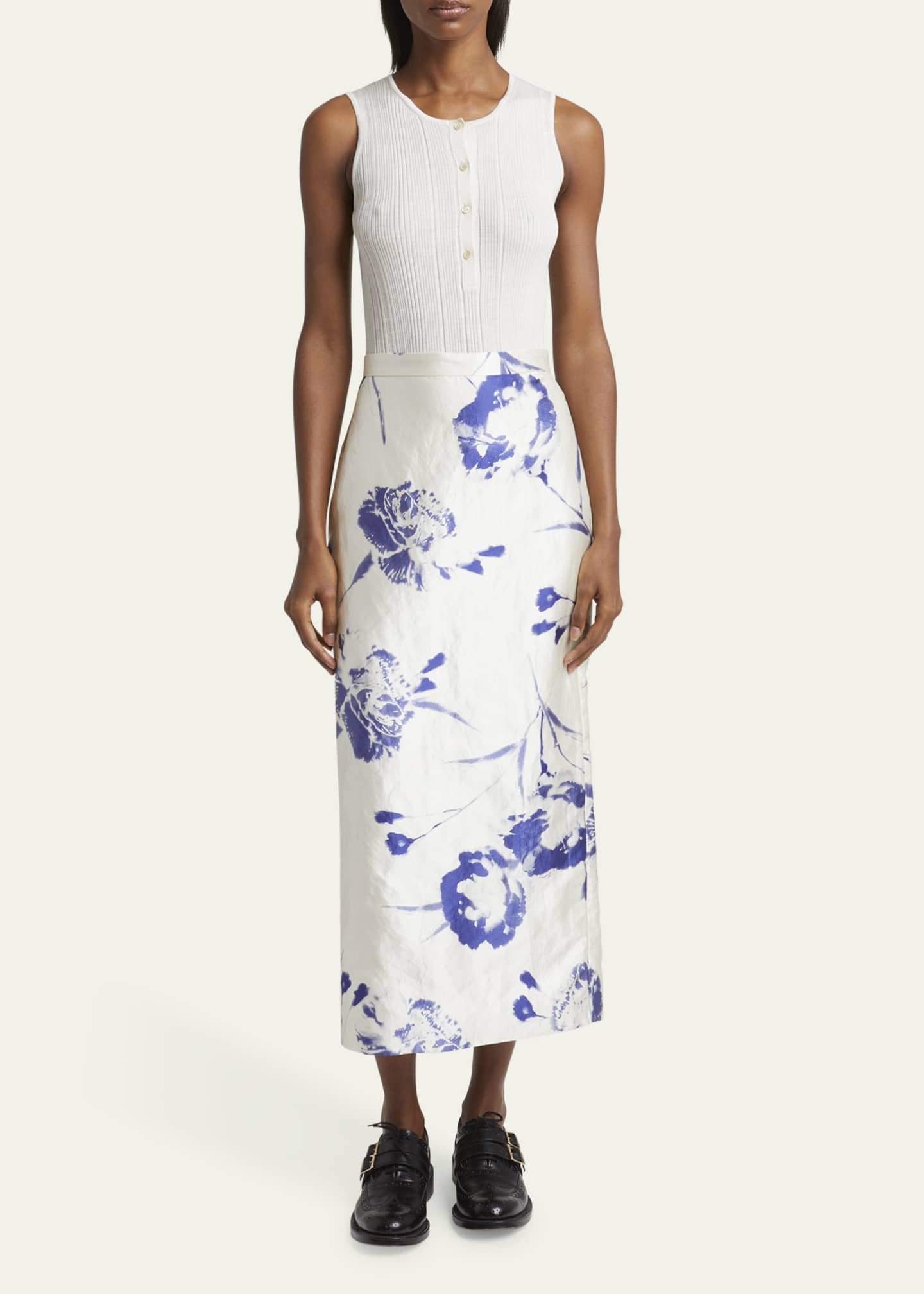 Floral Pencil Midi Skirt - Thumbnail 2