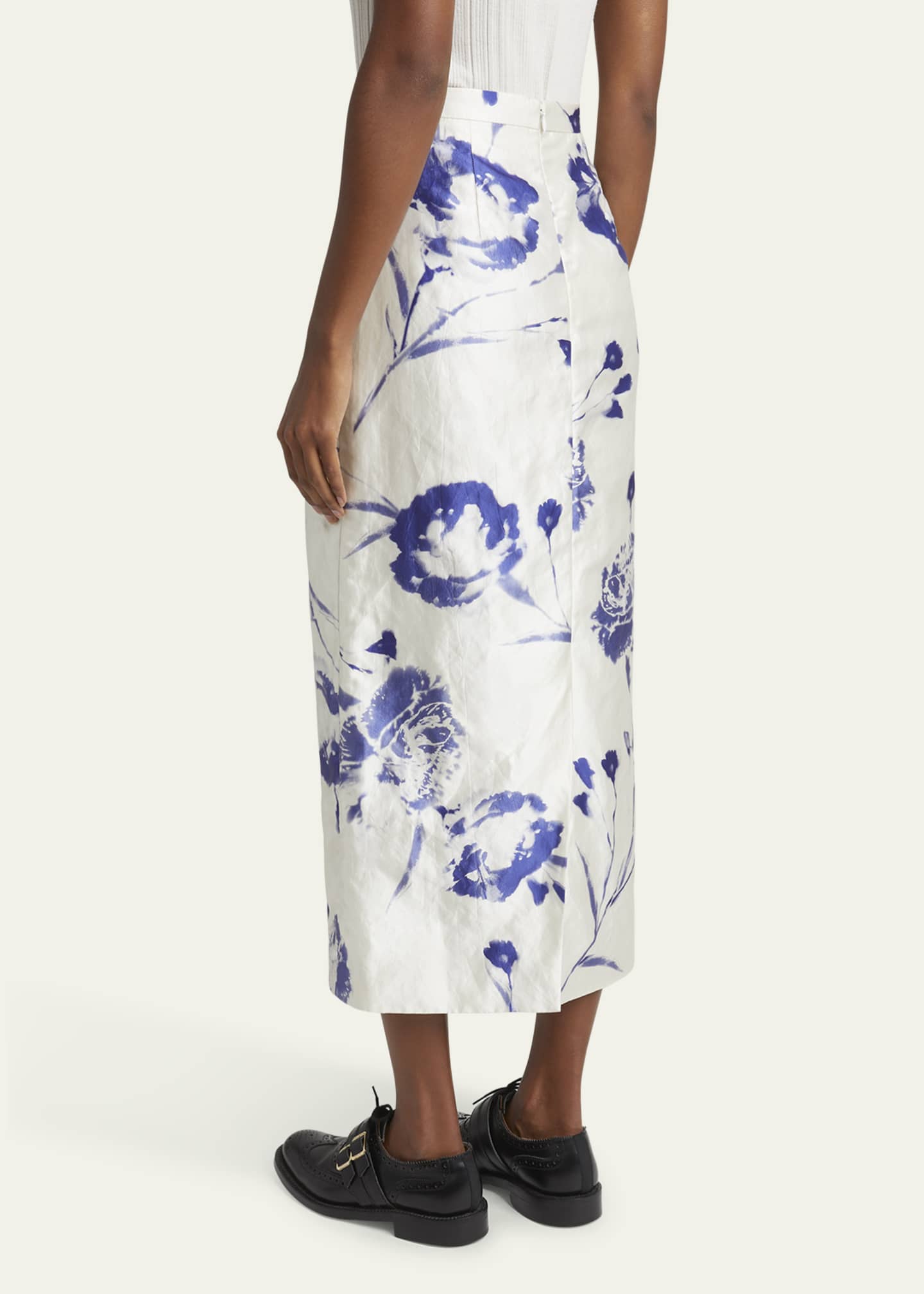 Floral Pencil Midi Skirt - Thumbnail 3