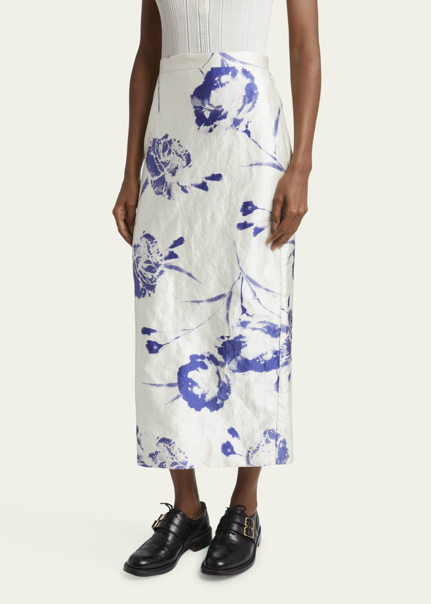 Floral Pencil Midi Skirt - Thumbnail 4