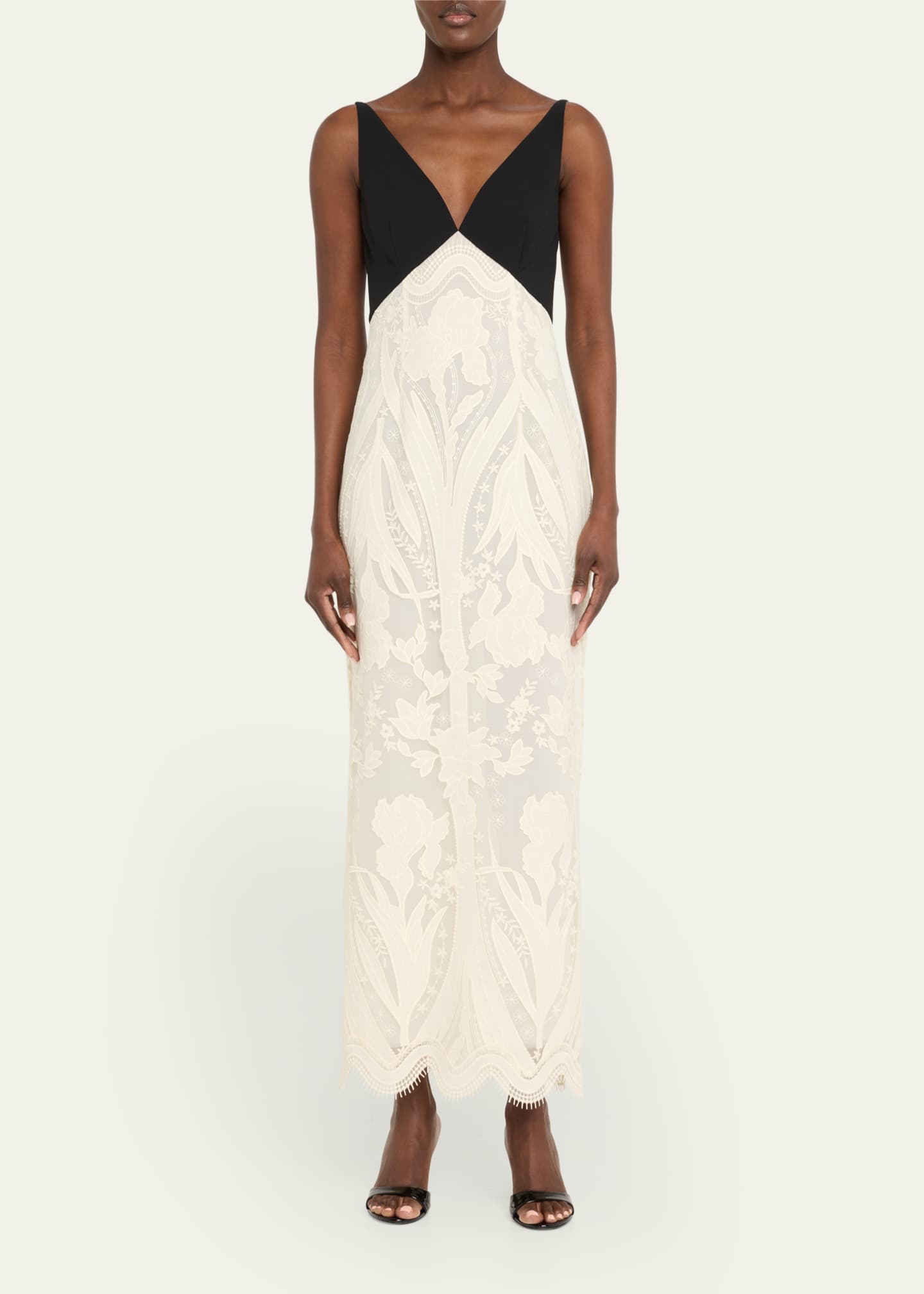 V-Neck Lace Empire-Waist Maxi Dress