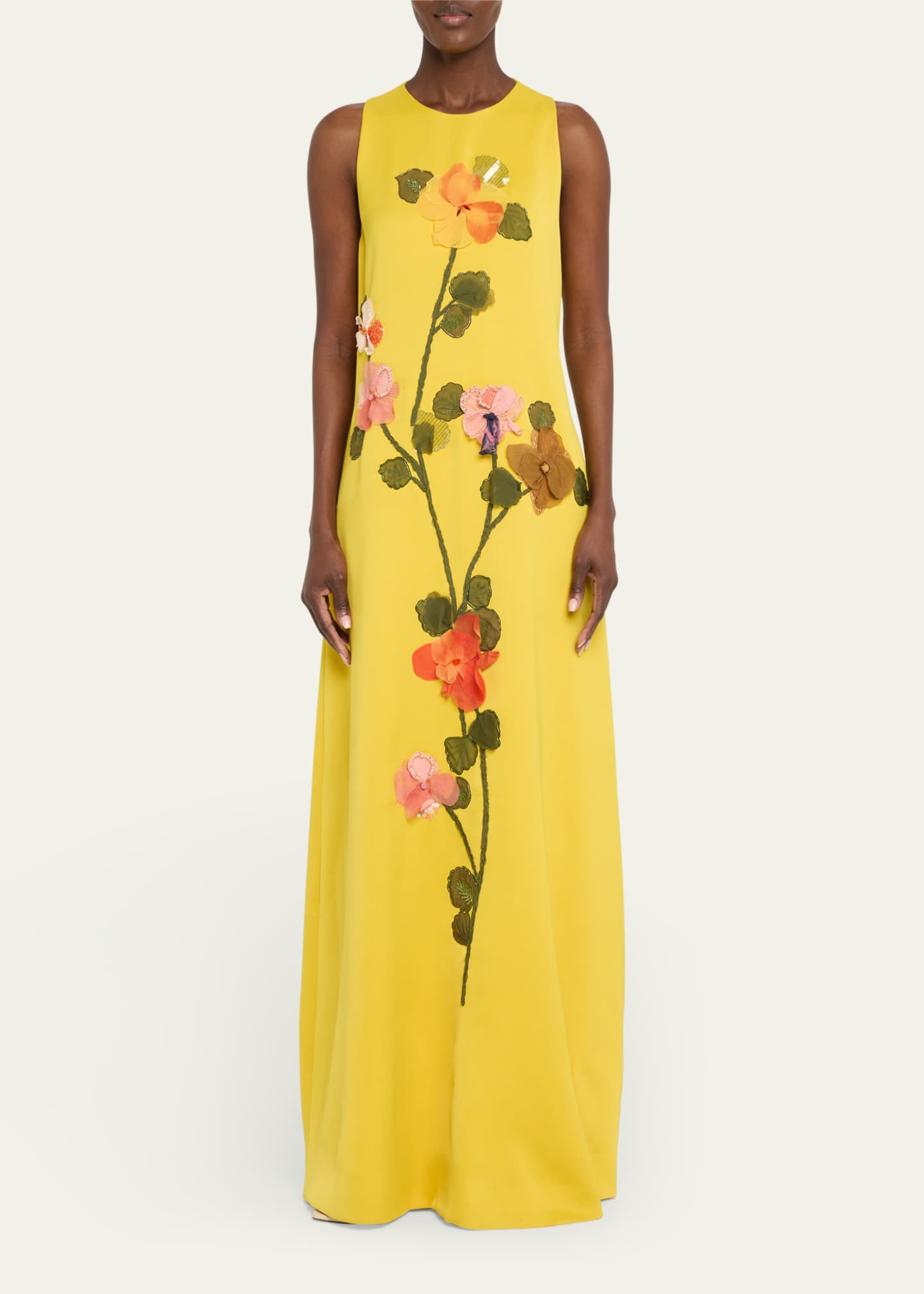 Lela Rose Sleeveless Flower Embroidered Gown Image 2 of 5