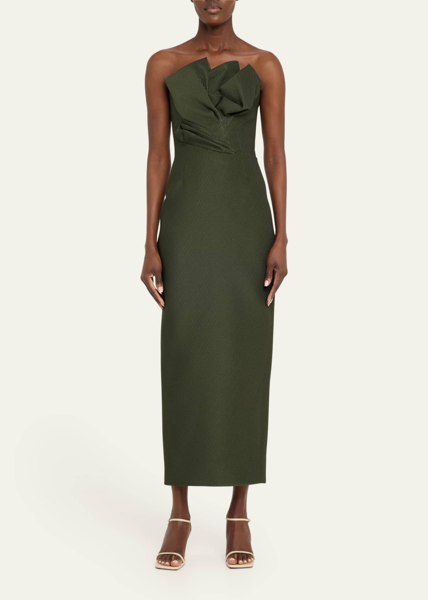 Lela Rose Draped Tulip Strapless Sheath Ankle Dress Image 2 of 5