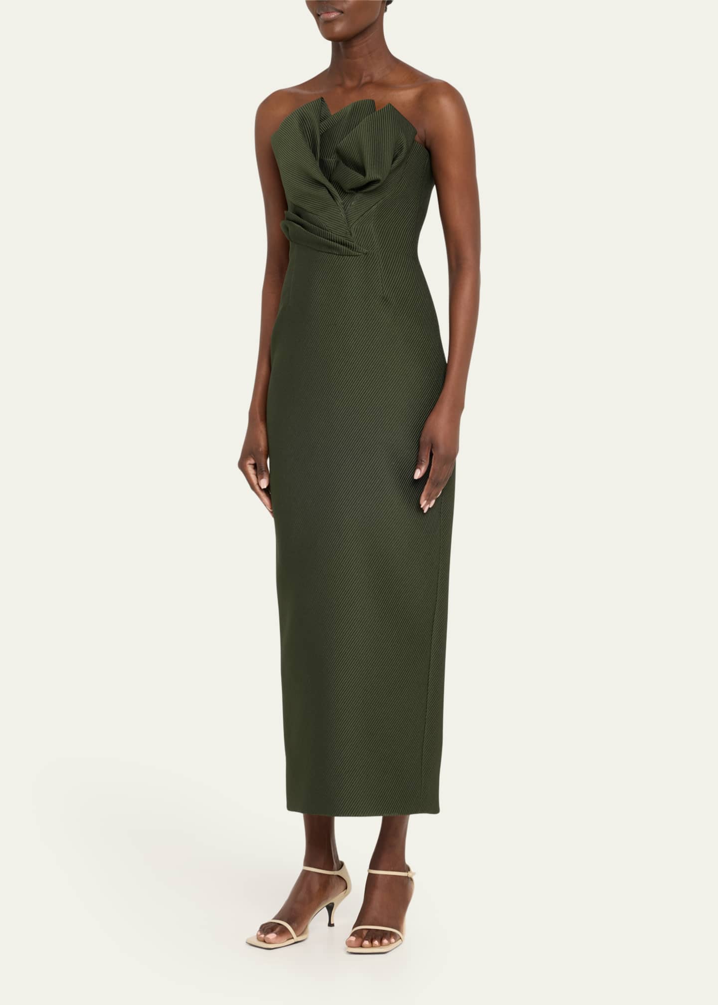 Lela Rose Draped Tulip Strapless Sheath Ankle Dress Image 4 of 5
