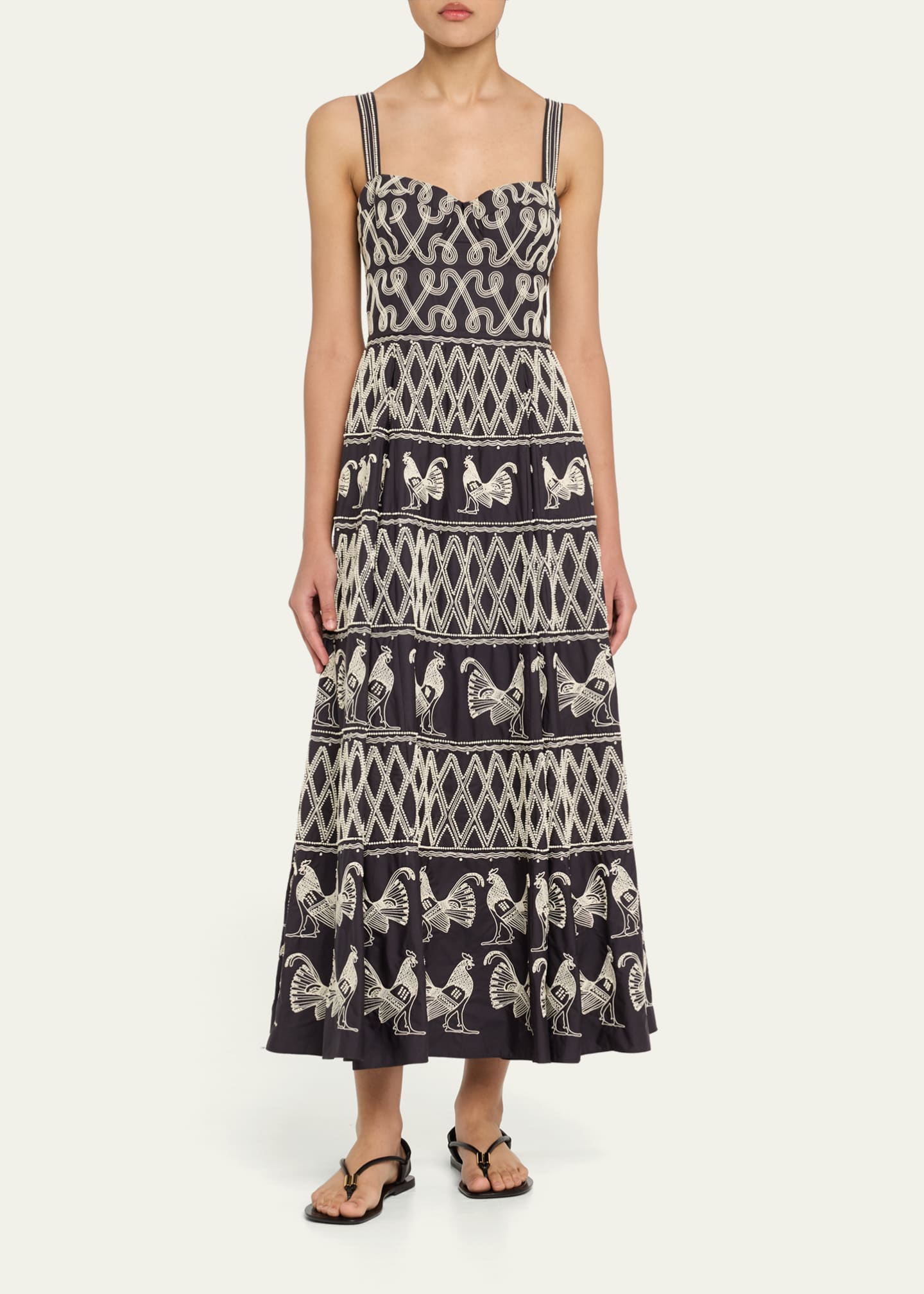 EMPORIO SIRENUSE Elida 2 Greek Rooster Calliope Embroidered Dress Image 2 of 5