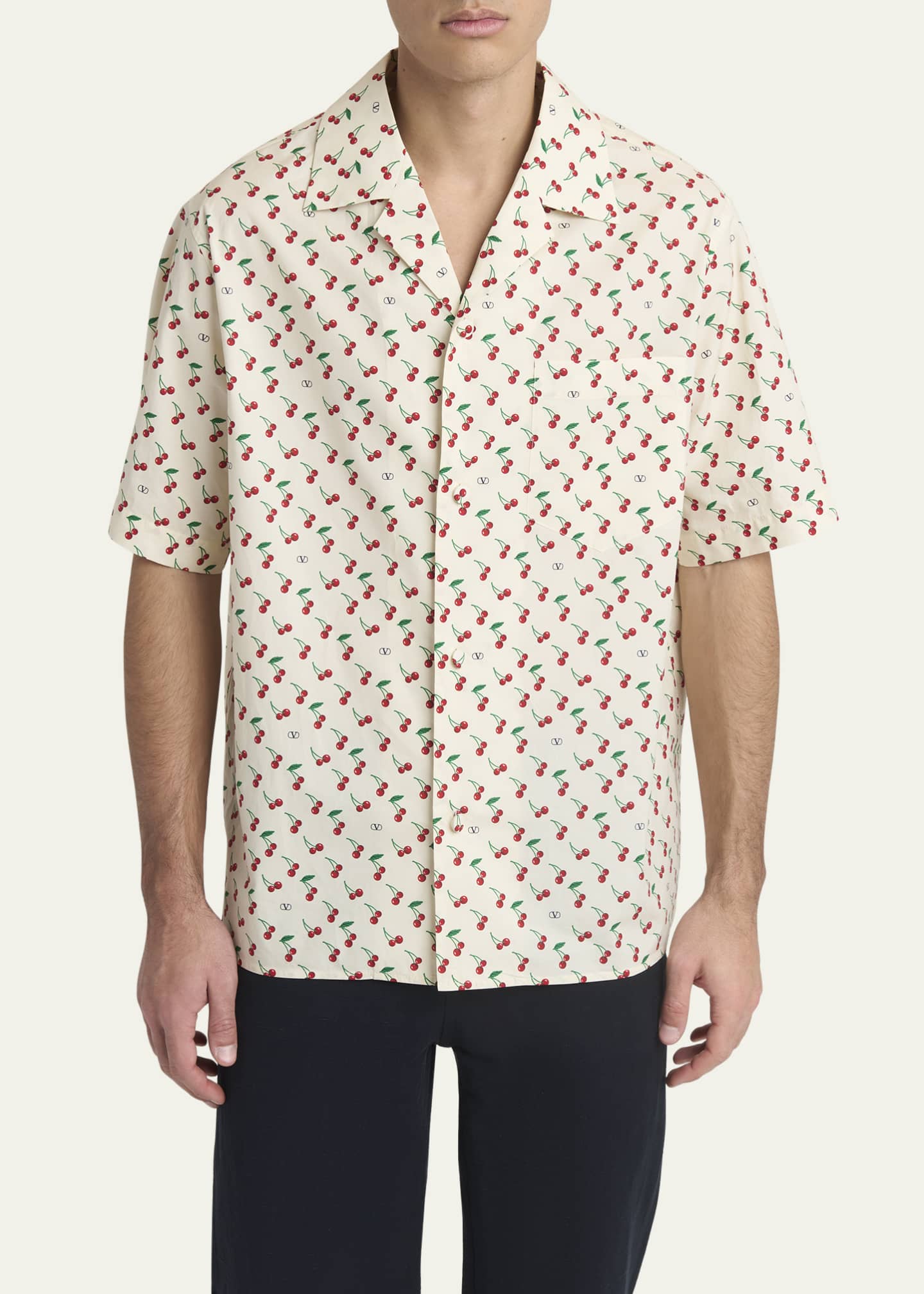 Valentino Garavani Men's Cotton Cherry VLogo Bowling Shirt Image 4 of 5