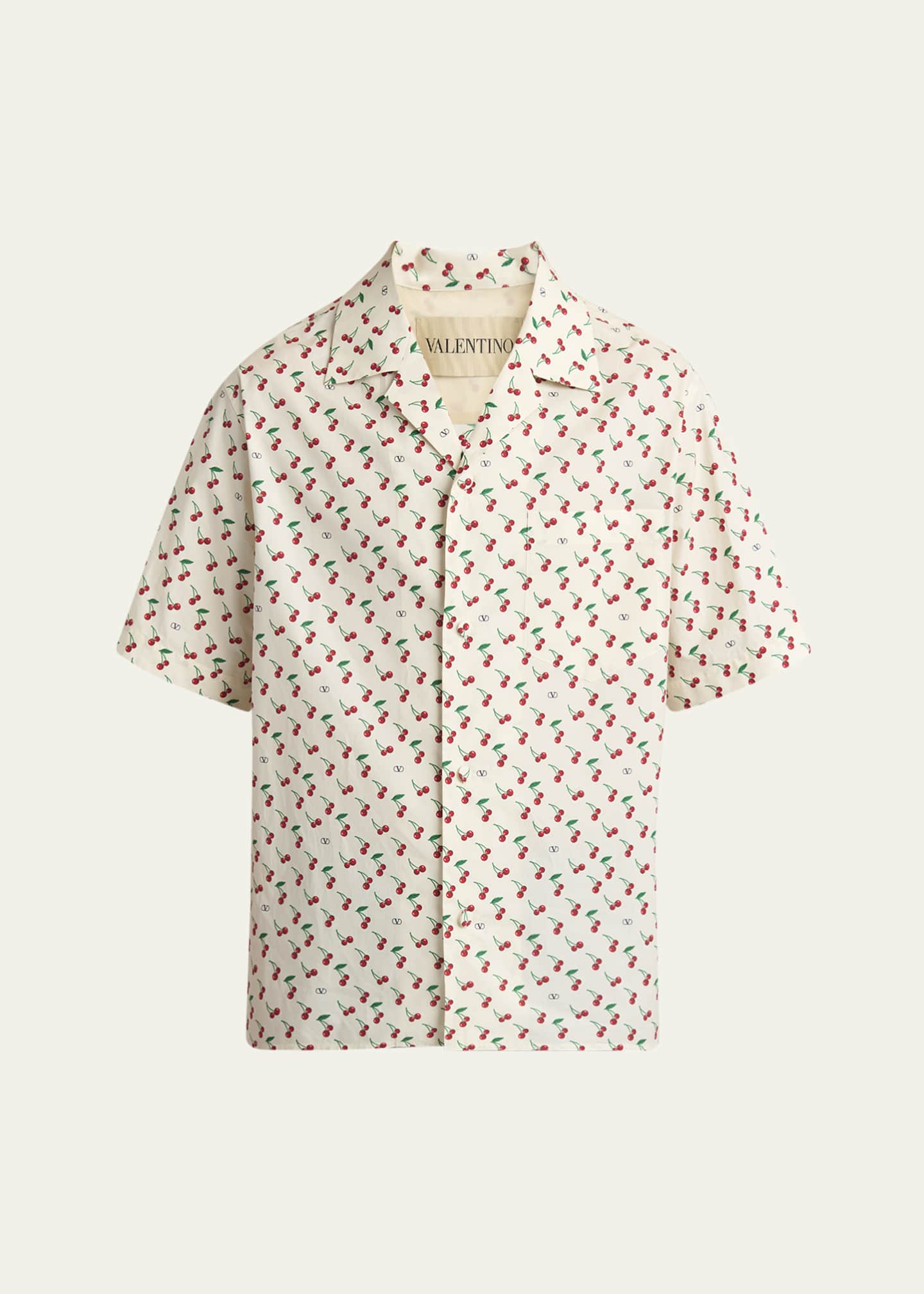 Valentino Garavani Men's Cotton Cherry VLogo Bowling Shirt Image 1 of 5
