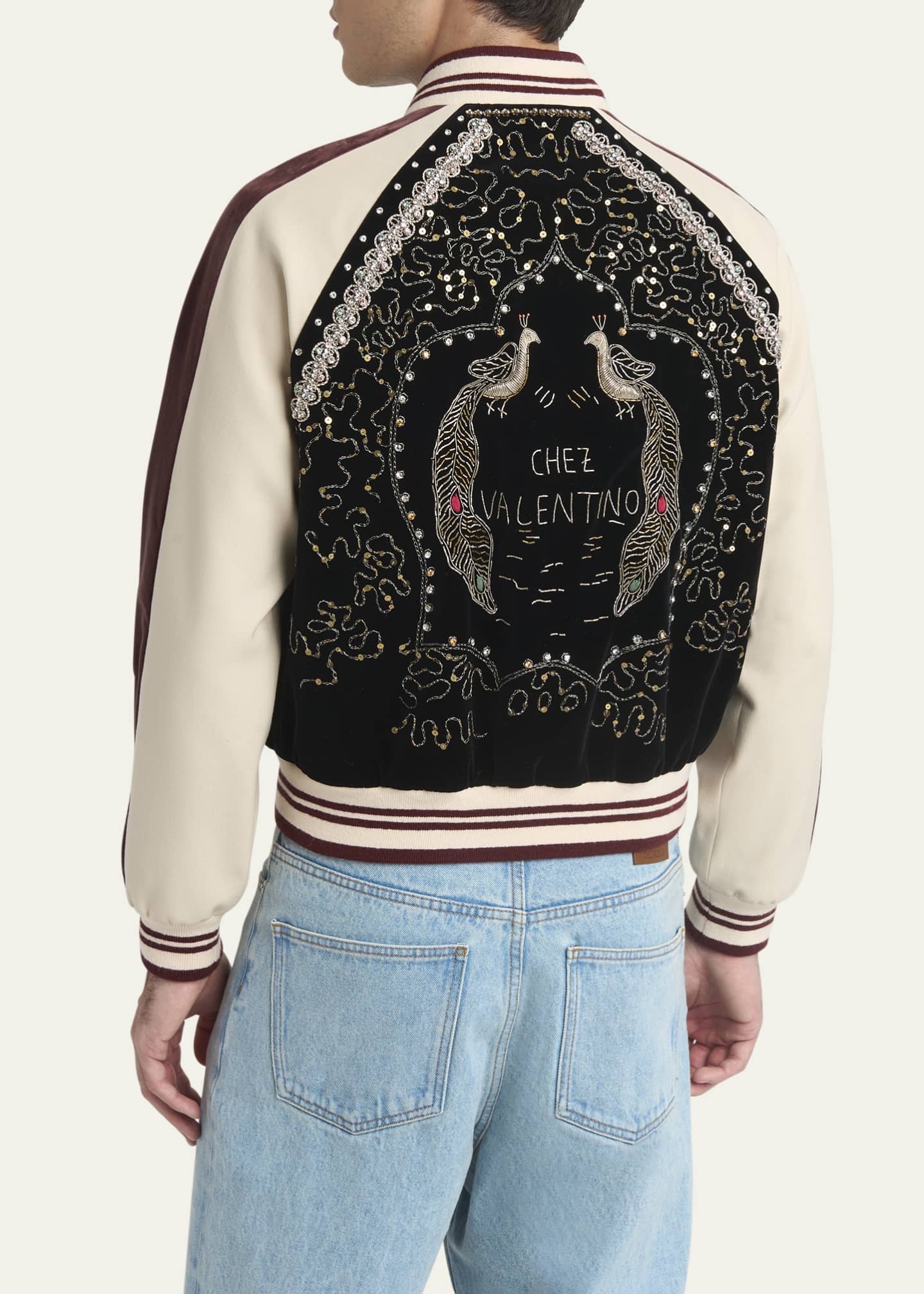 Valentino Garavani Men's Velvet Embroidered Full-Zip Blouson Image 3 of 4