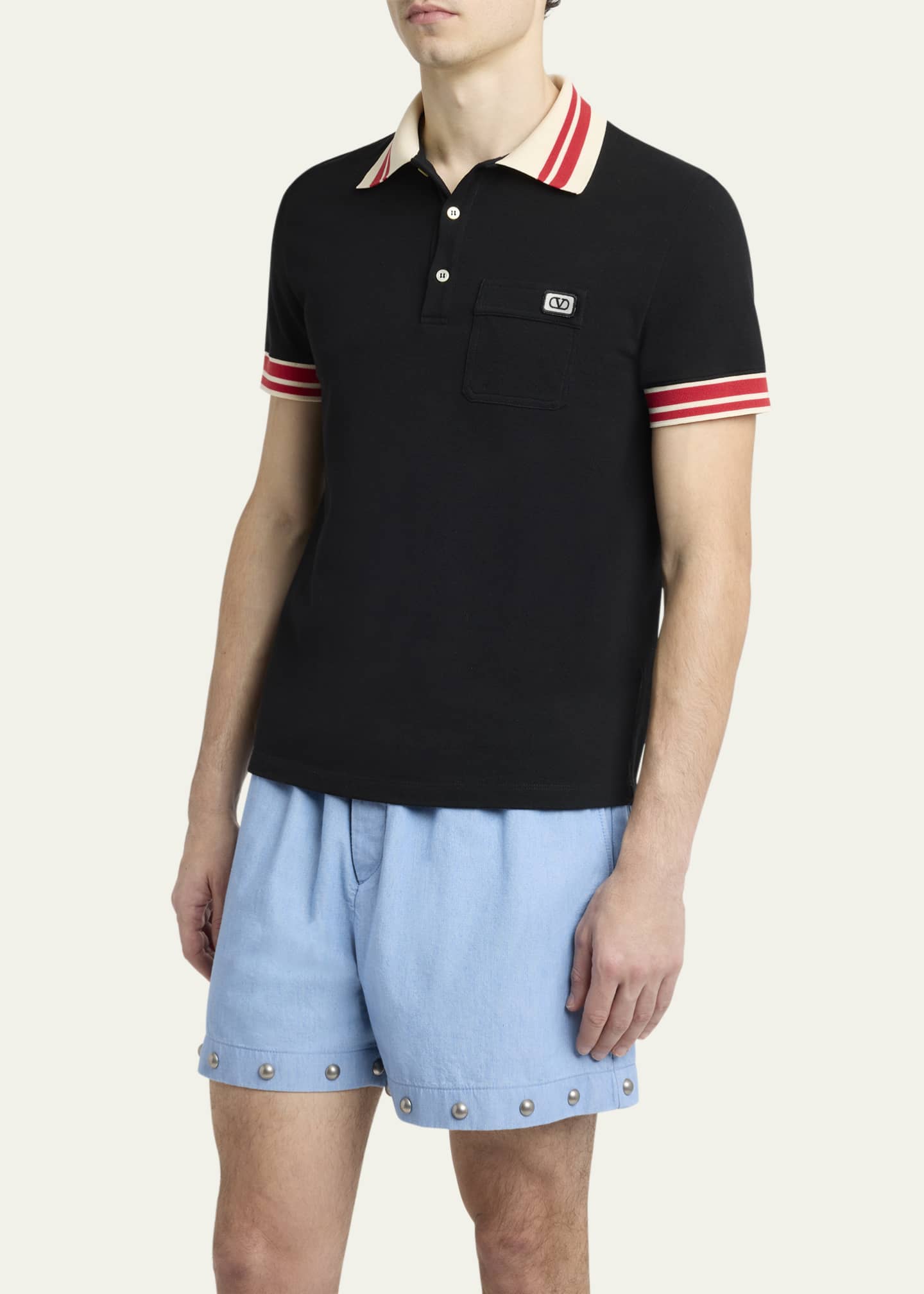 Valentino Garavani Men's Cotton VLogo-Pocket Polo Shirt Image 4 of 5