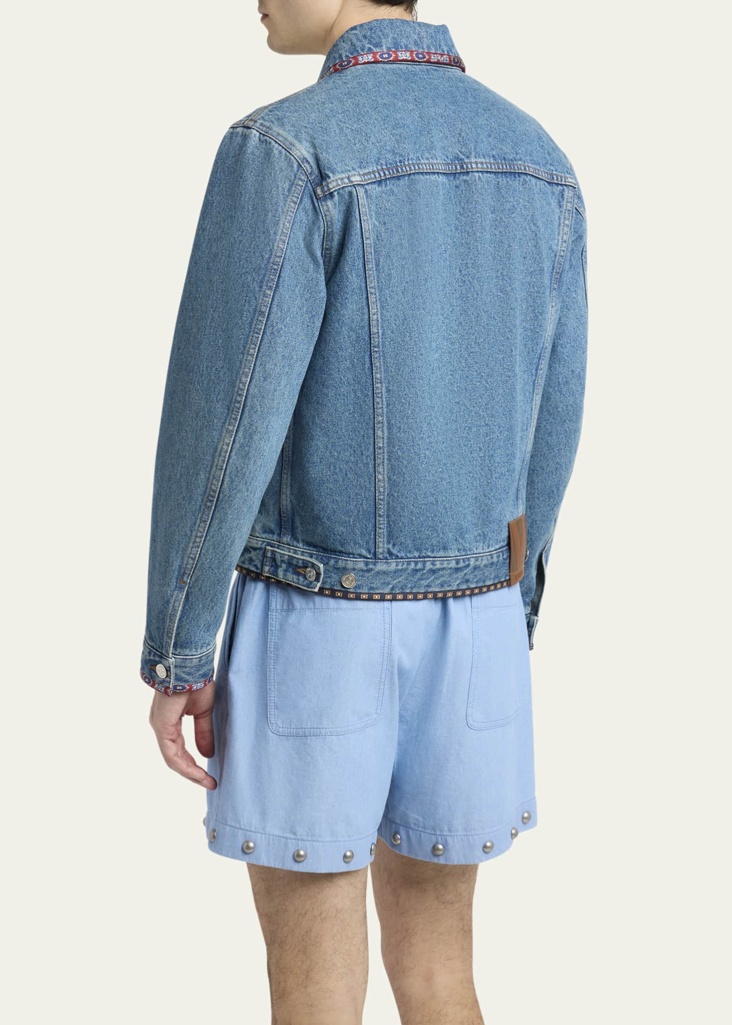 Valentino Garavani Men's Embroidered-Trim Denim Jacket Image 3 of 5