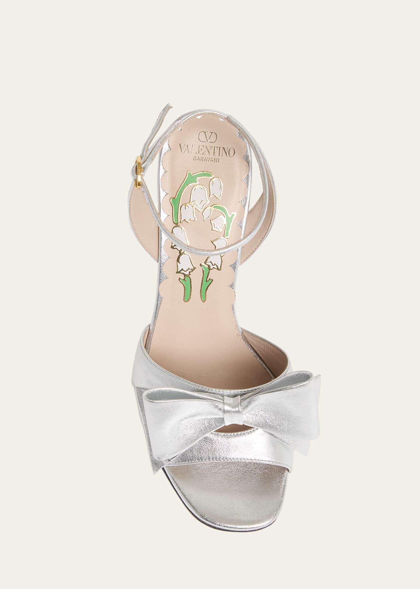 Valentino Garavani Bowow Metallic Bow Ankle-Strap Sandals Image 6 of 6