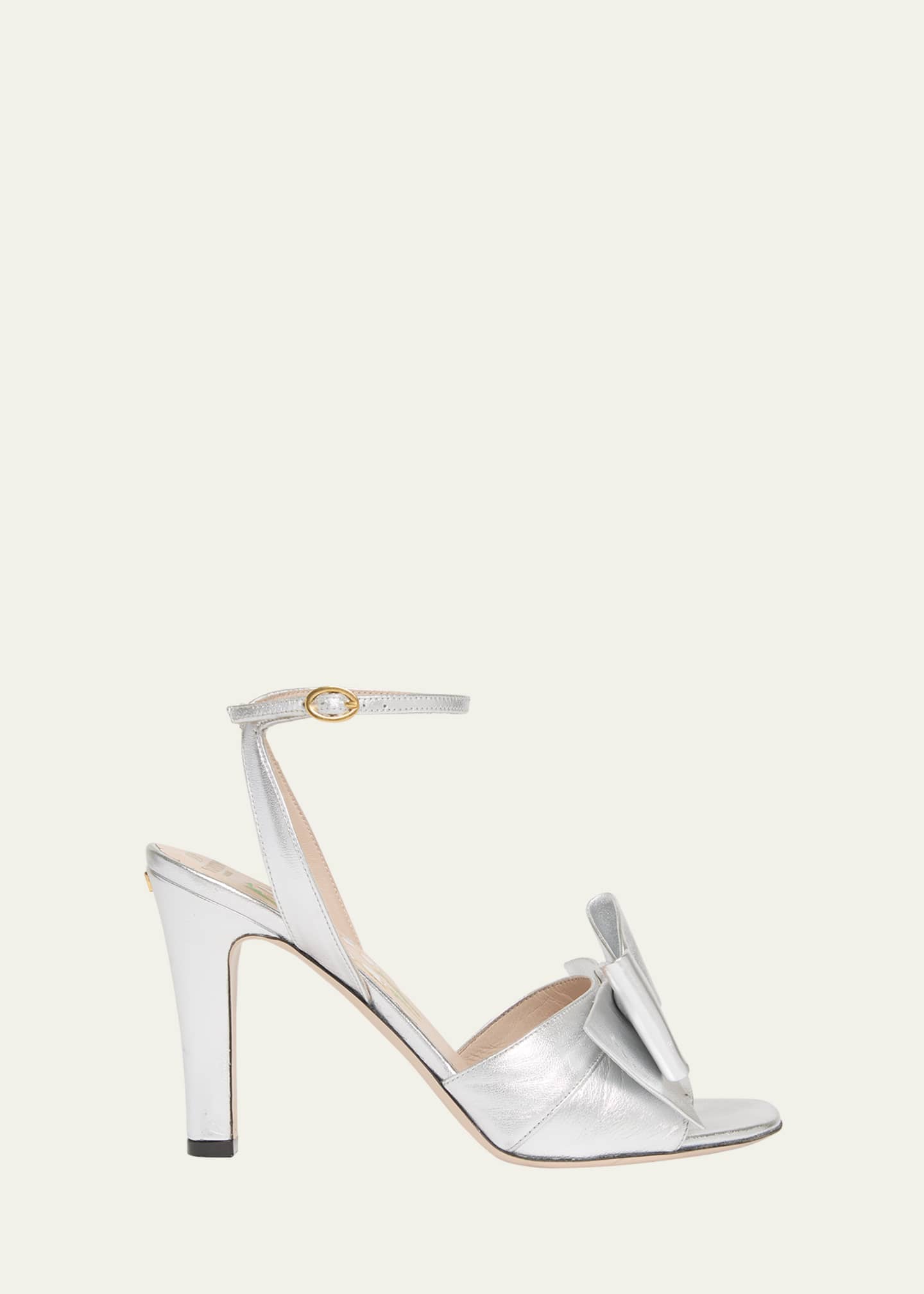 Valentino Garavani Bowow Metallic Bow Ankle-Strap Sandals Image 1 of 6