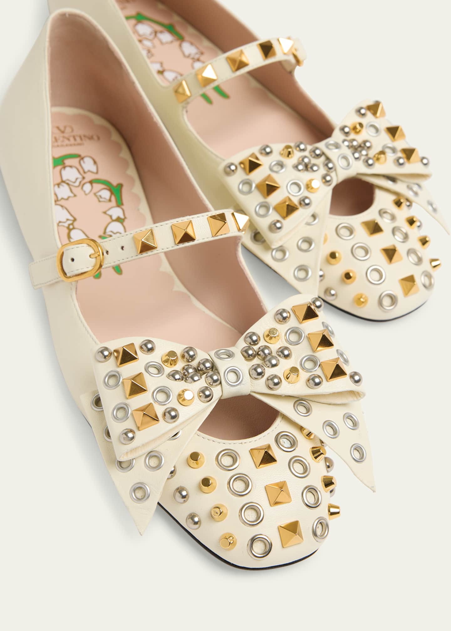 Valentino Garavani Bowow Studded Bow Leather Ballerina Flats Image 5 of 6