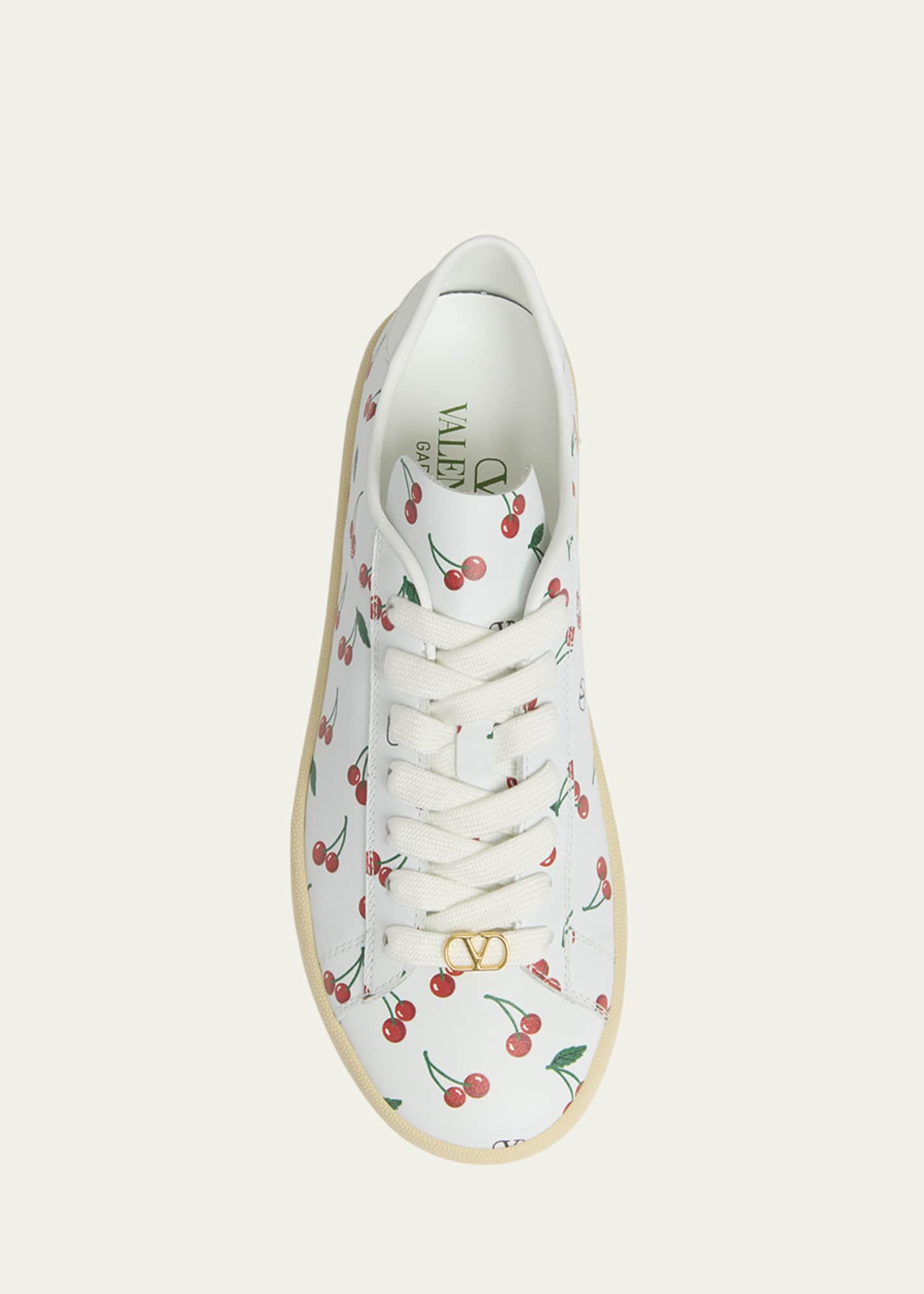 Valentino Garavani Royco VLogo Cherry-Print Leather Sneakers
