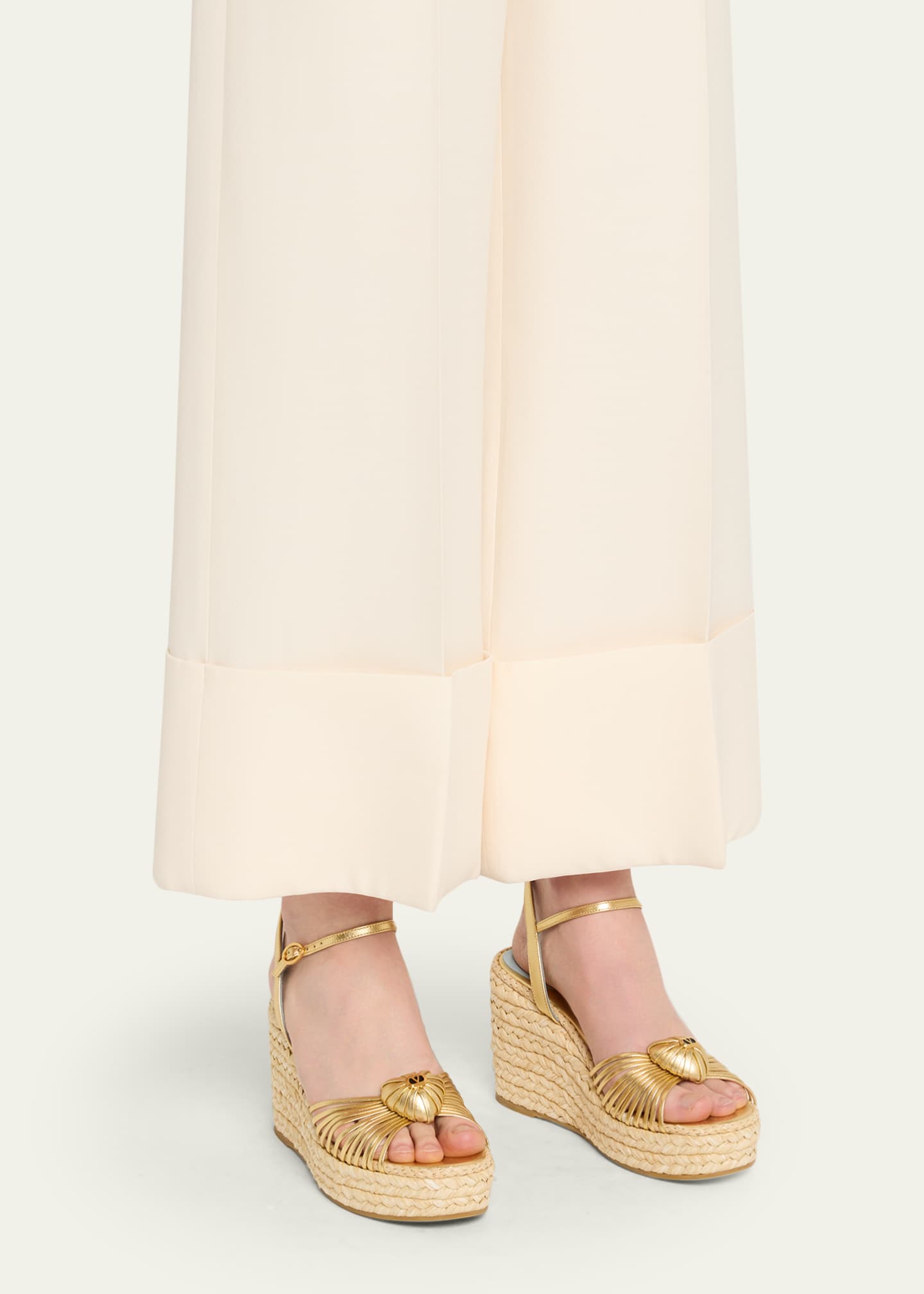 Valentino Garavani Royal Nappa Leather Laminata Wedge Espadrille Sandals Image 2 of 6