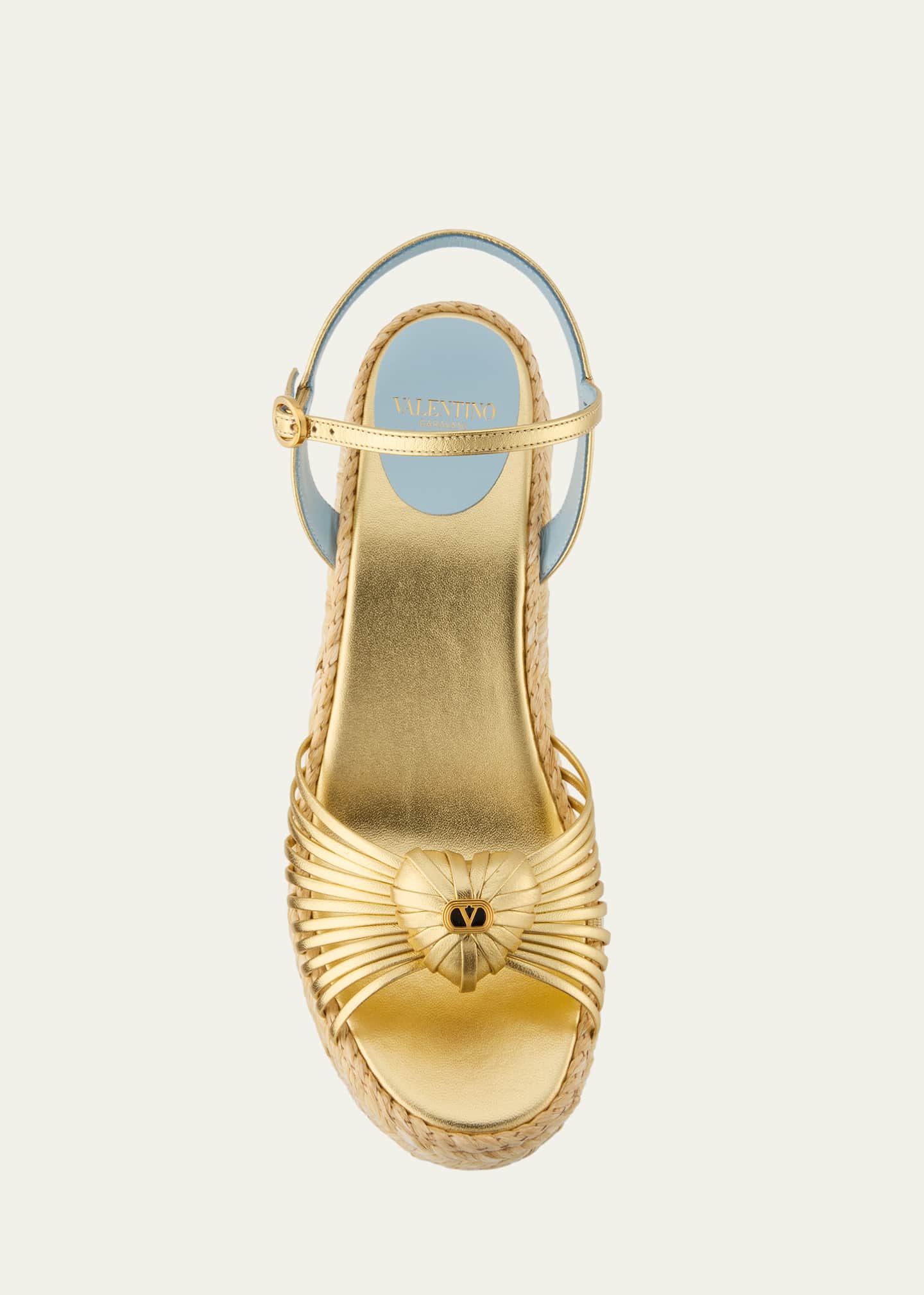 Valentino Garavani Royal Nappa Leather Laminata Wedge Espadrille Sandals Image 6 of 6