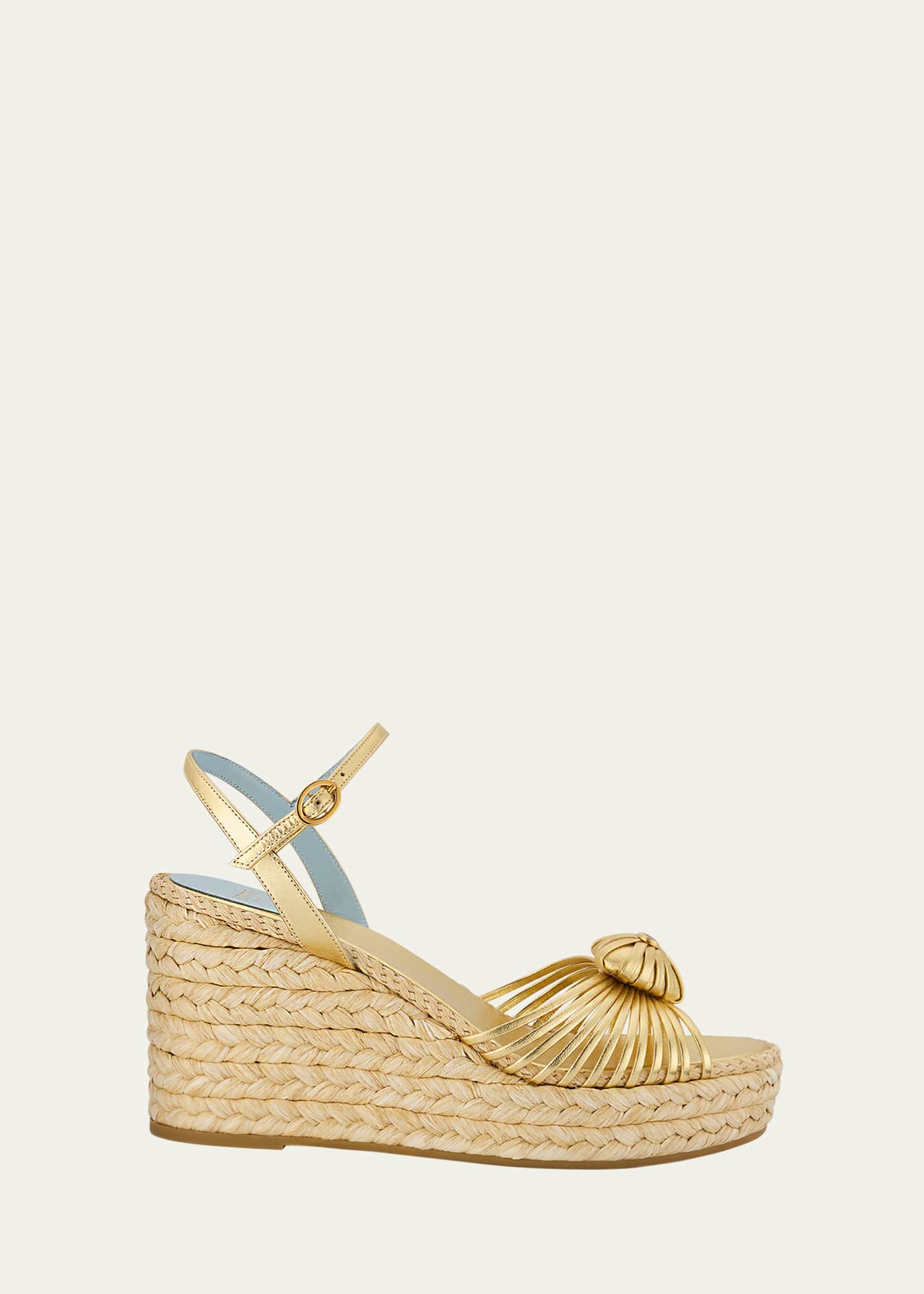 Valentino Garavani Royal Nappa Leather Laminata Wedge Espadrille Sandals Image 1 of 6