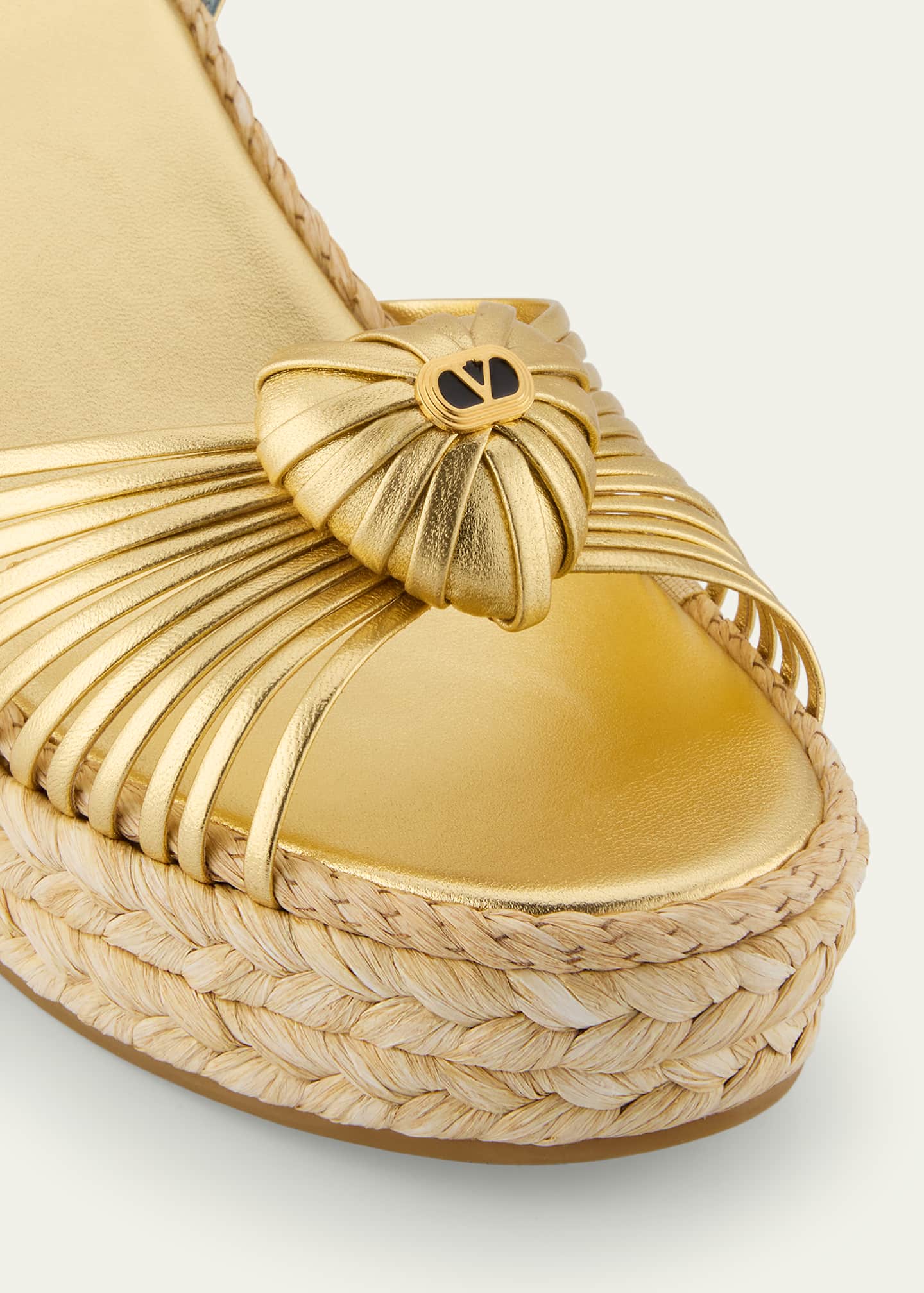Valentino Garavani Royal Nappa Leather Laminata Wedge Espadrille Sandals Image 5 of 6