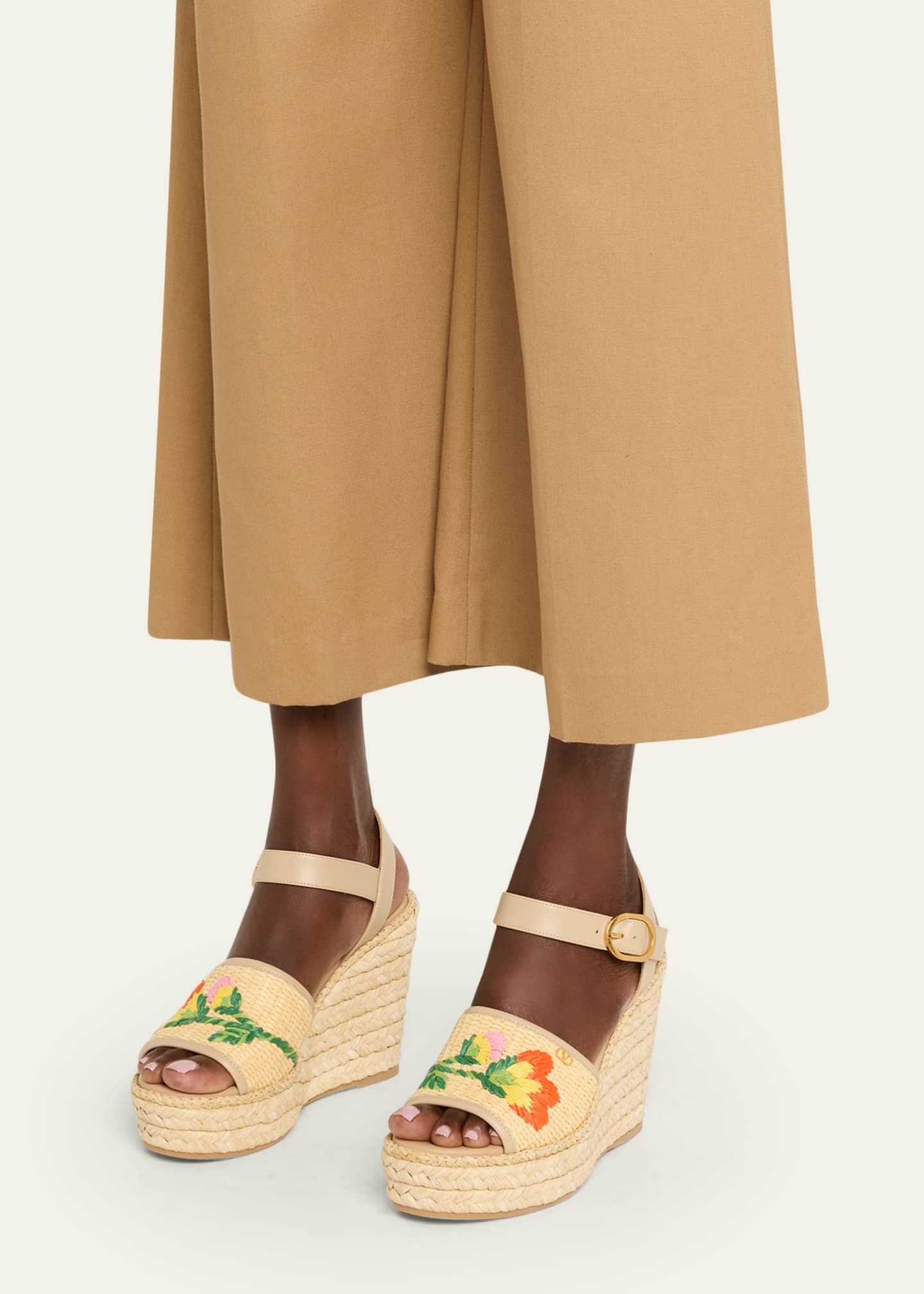 Valentino Garavani Bribri Raffia Flower Wedge Espadrille Sandals Image 2 of 6