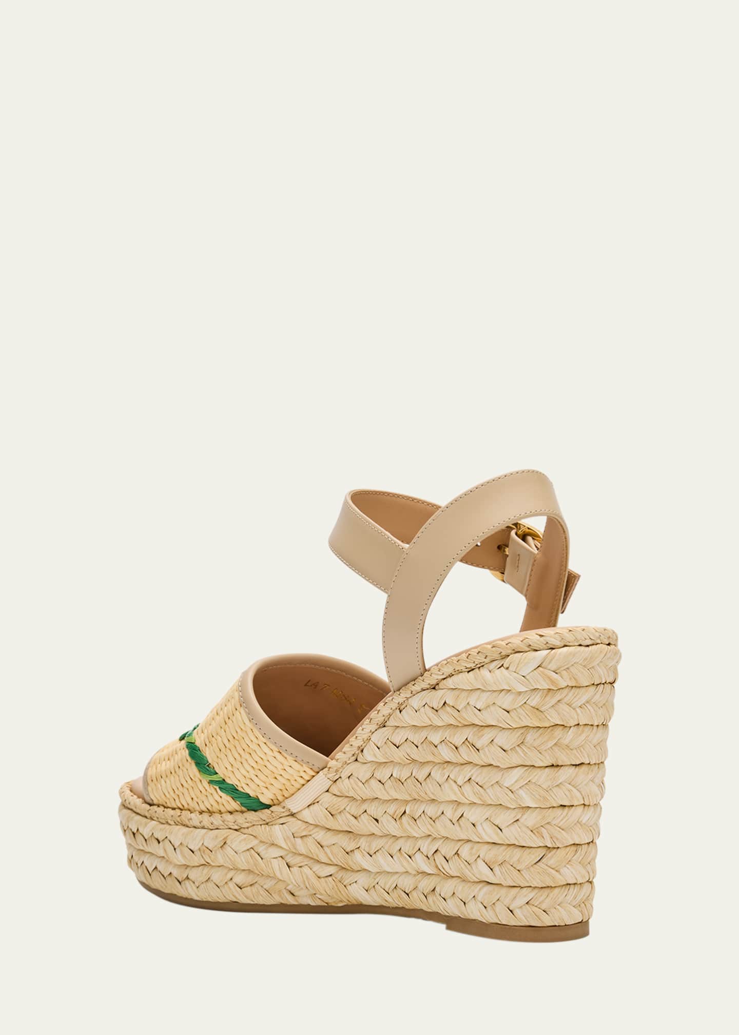 Valentino Garavani Bribri Raffia Flower Wedge Espadrille Sandals Image 4 of 6