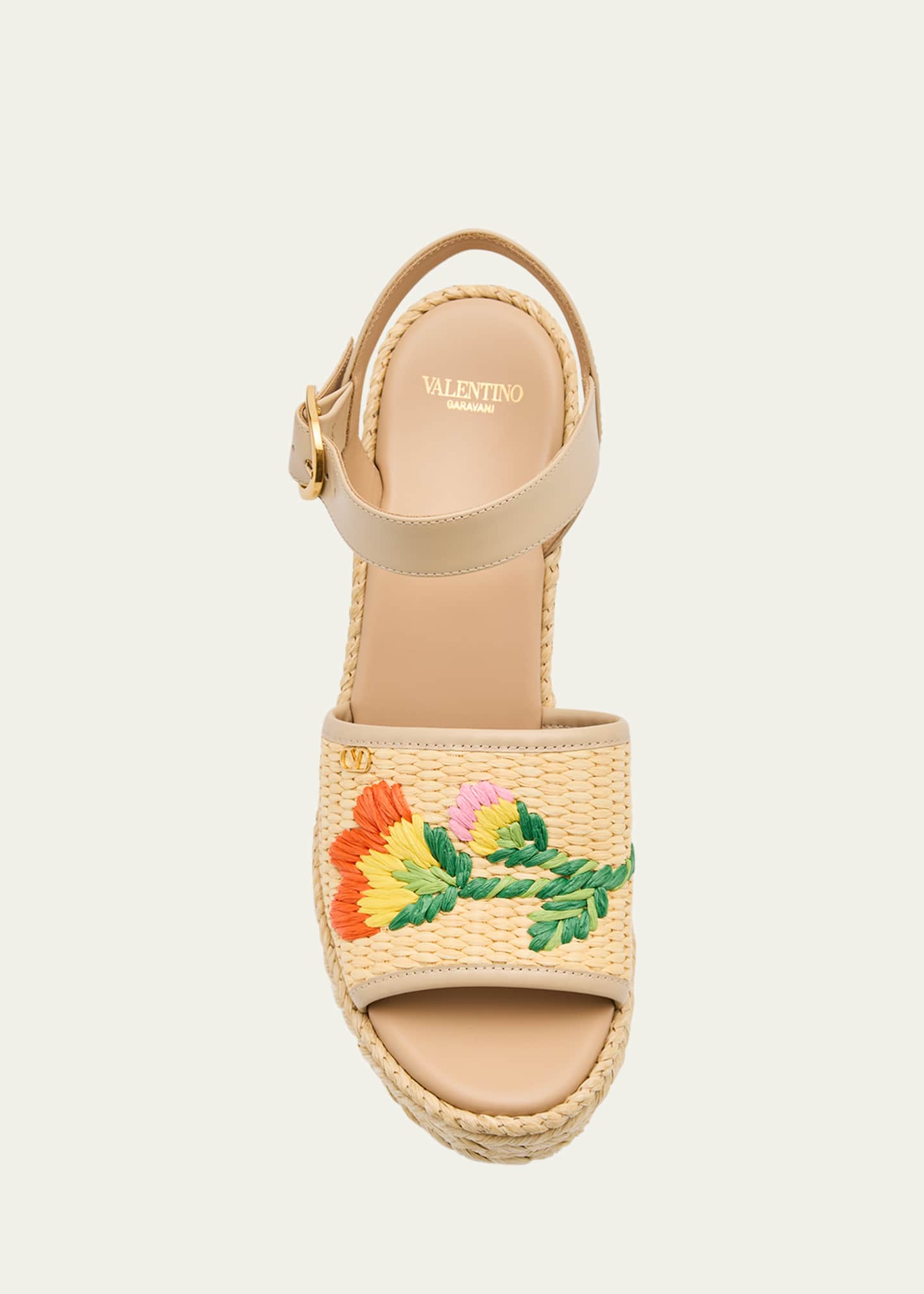 Valentino Garavani Bribri Raffia Flower Wedge Espadrille Sandals Image 6 of 6