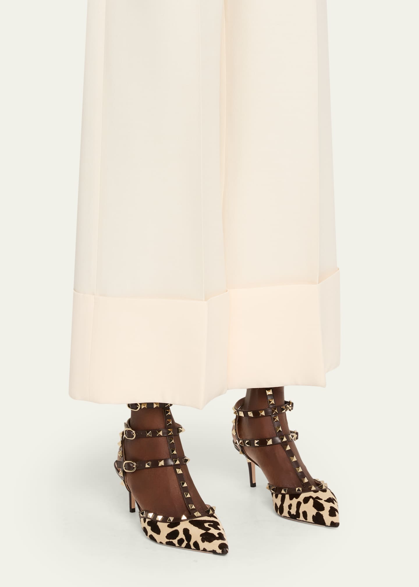 Valentino Garavani Rockstud Leopard-Printed Calf Hair Caged Pumps Image 2 of 6