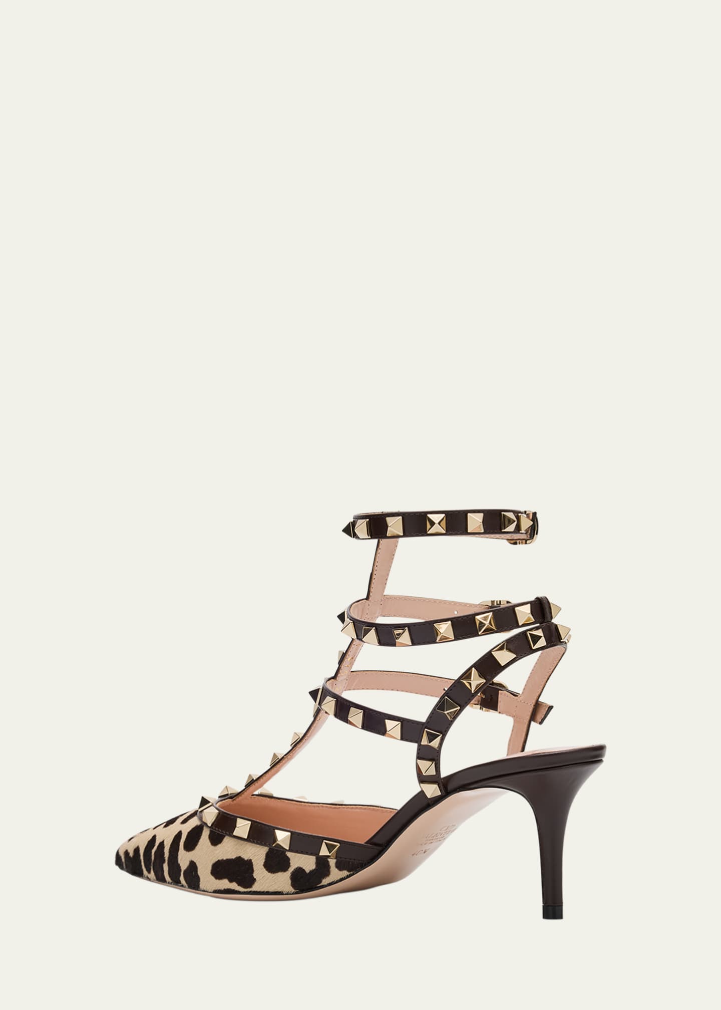 Valentino Garavani Rockstud Leopard-Printed Calf Hair Caged Pumps Image 4 of 6