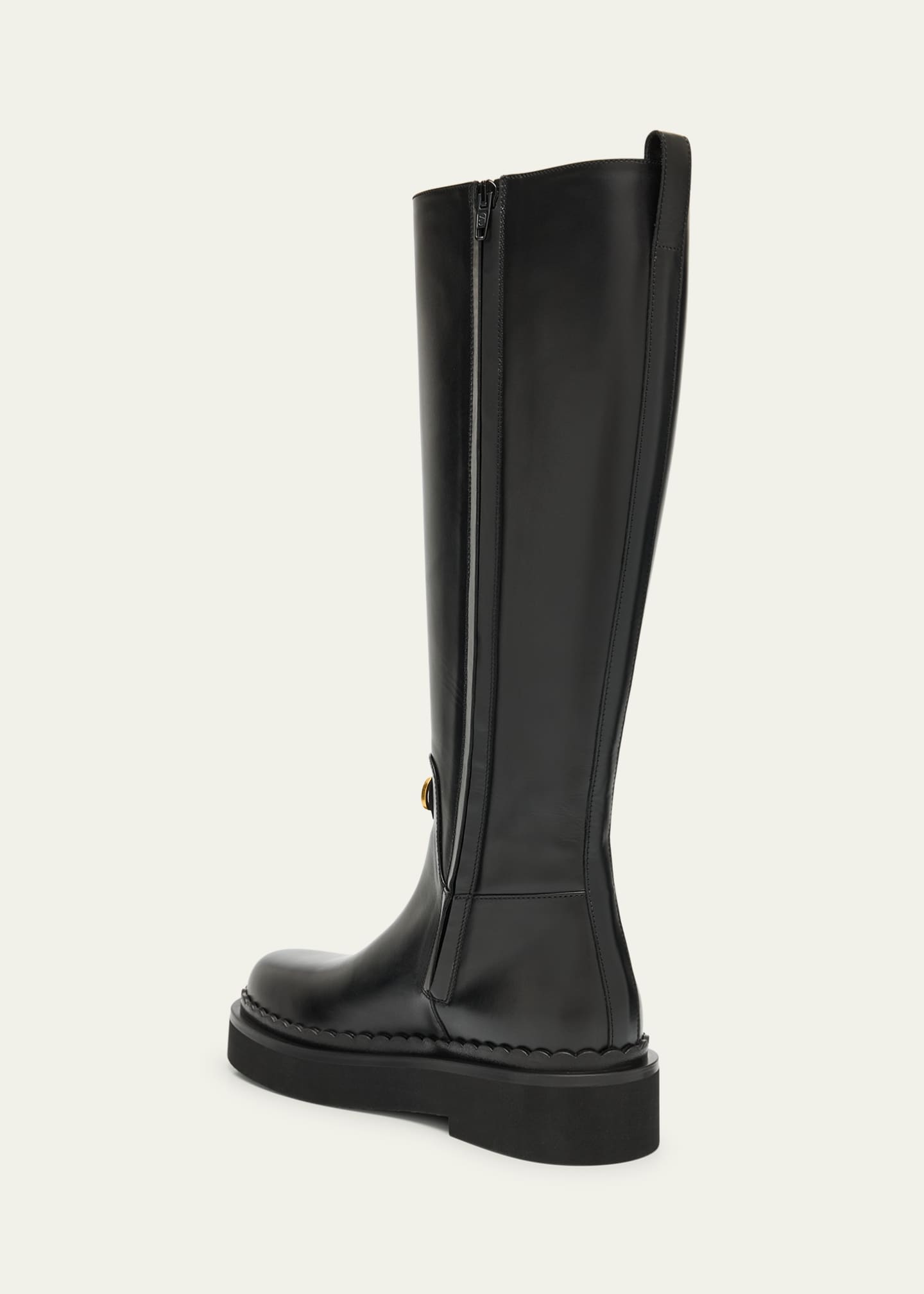 Valentino Garavani Vitello Brass VLogo Leather Knee-High Boots Image 4 of 6