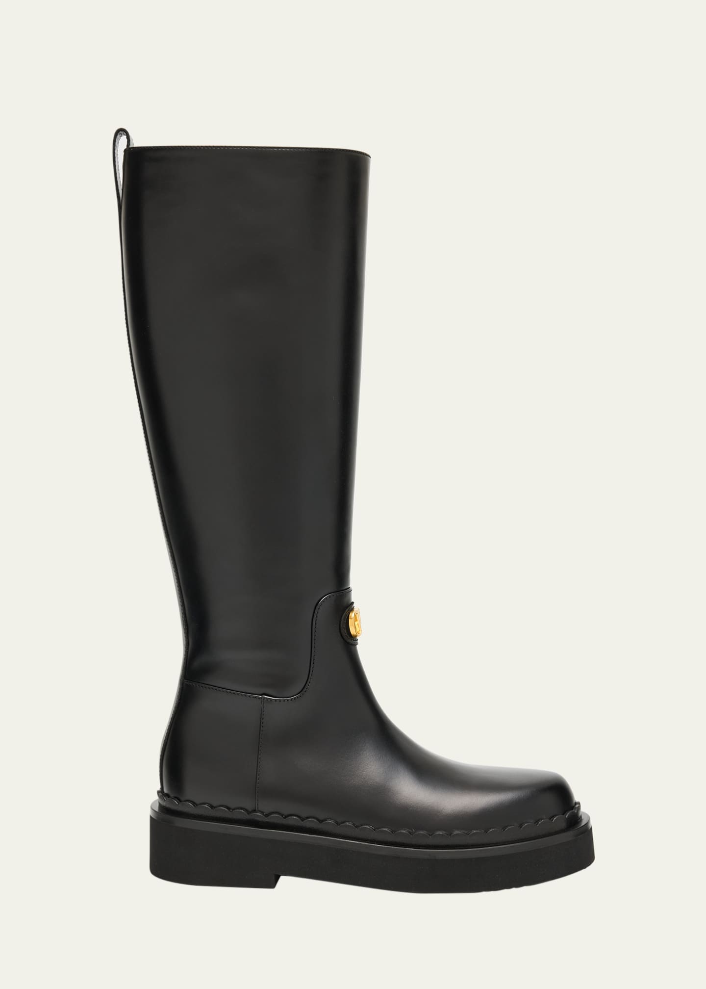 Valentino Garavani Vitello Brass VLogo Leather Knee-High Boots Image 1 of 6