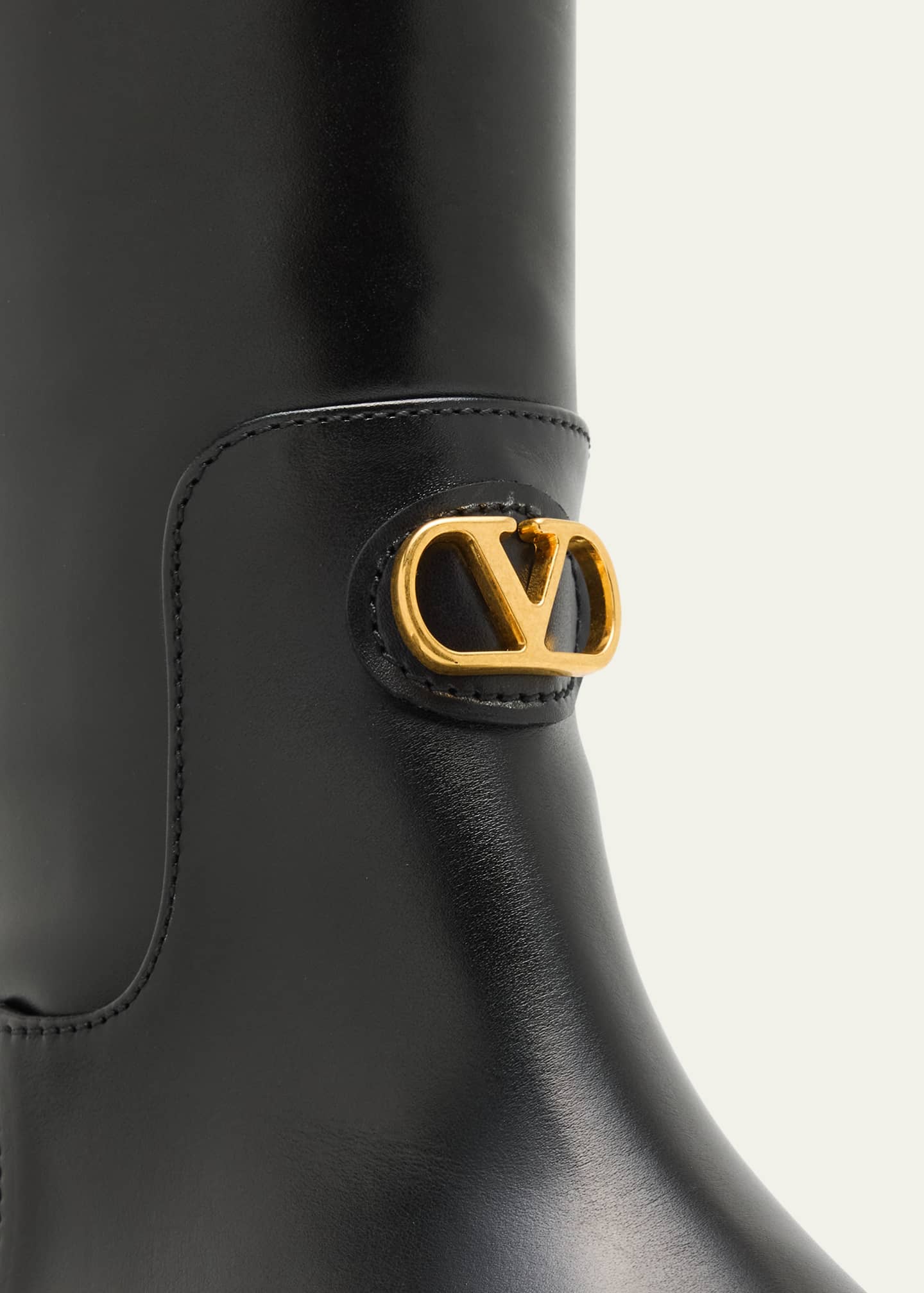 Valentino Garavani Vitello Brass VLogo Leather Knee-High Boots Image 5 of 6