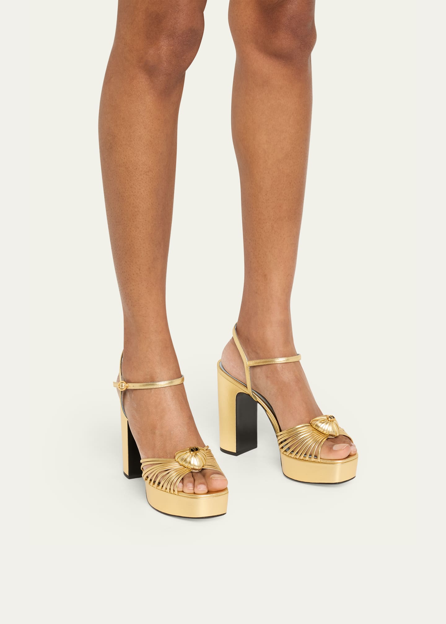 Valentino Garavani Royal Metallic Nappa Leather Heart Platform Sandals Image 2 of 6