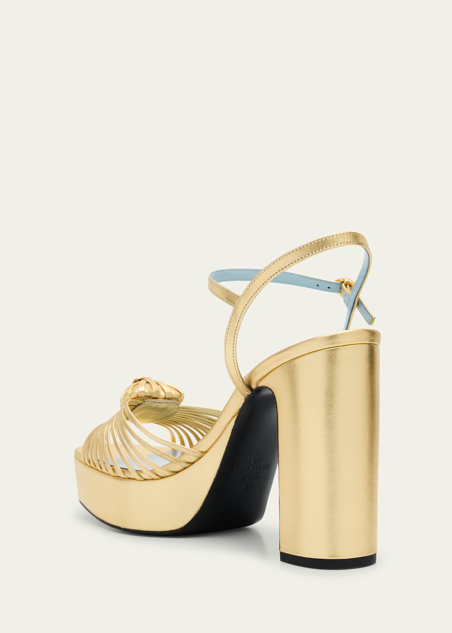 Valentino Garavani Royal Metallic Nappa Leather Heart Platform Sandals Image 4 of 6