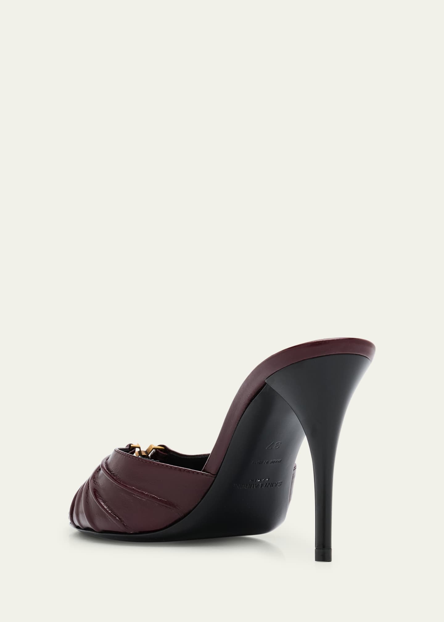 Saint Laurent Babylone YSL Ruched Leather Mule Sandals Image 2 of 4