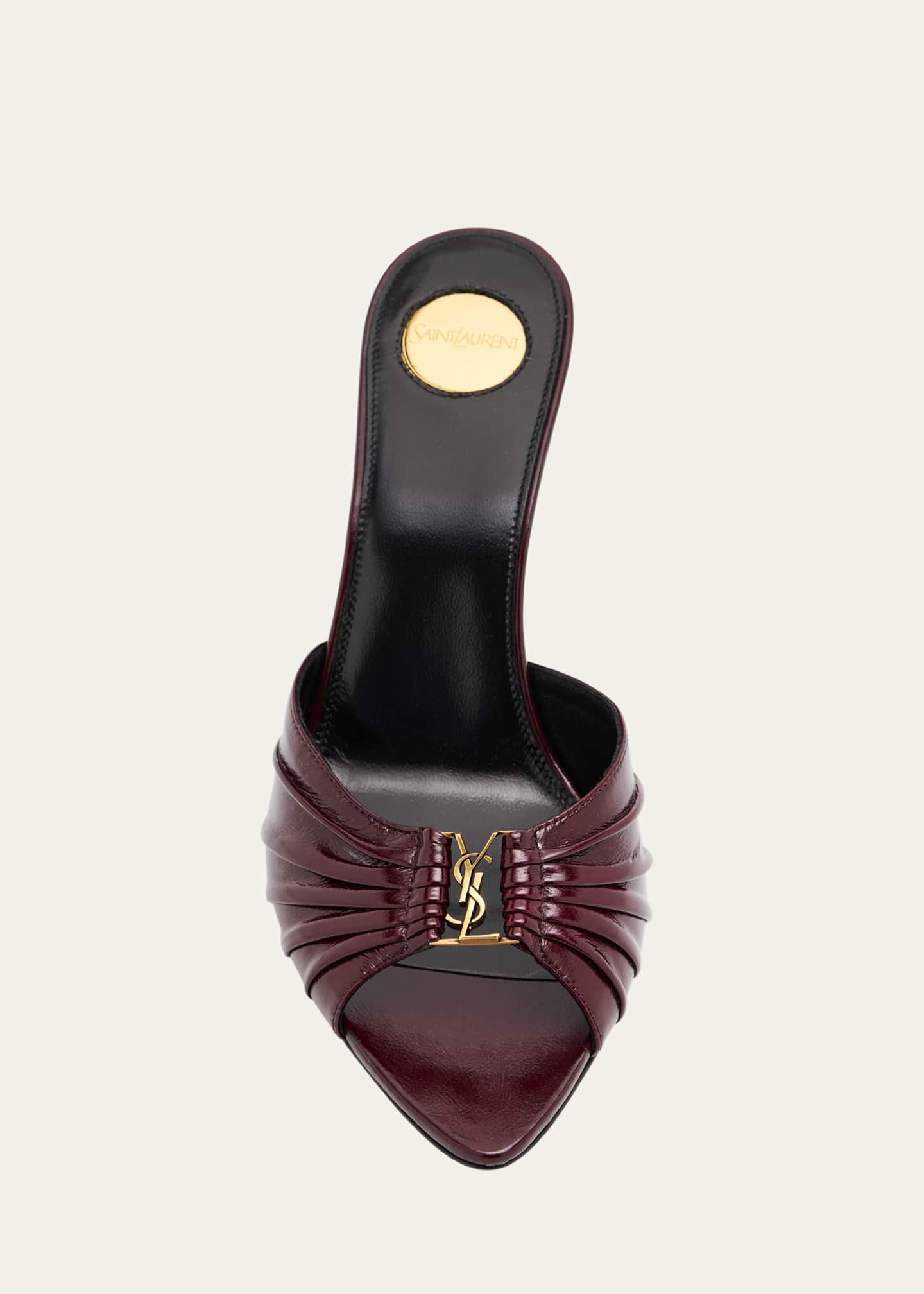 Saint Laurent Babylone YSL Ruched Leather Mule Sandals Image 4 of 4