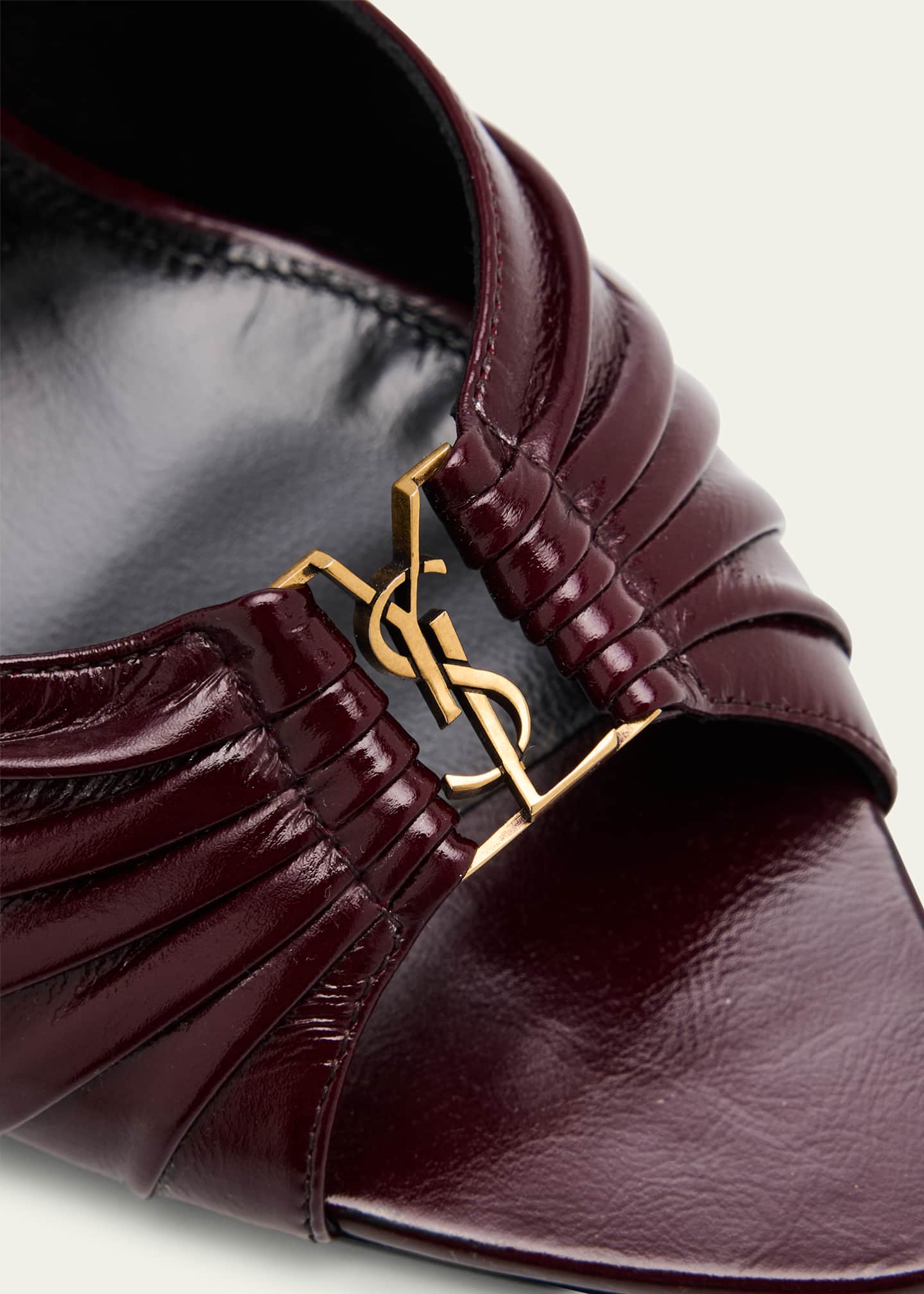 Saint Laurent Babylone YSL Ruched Leather Mule Sandals Image 3 of 4