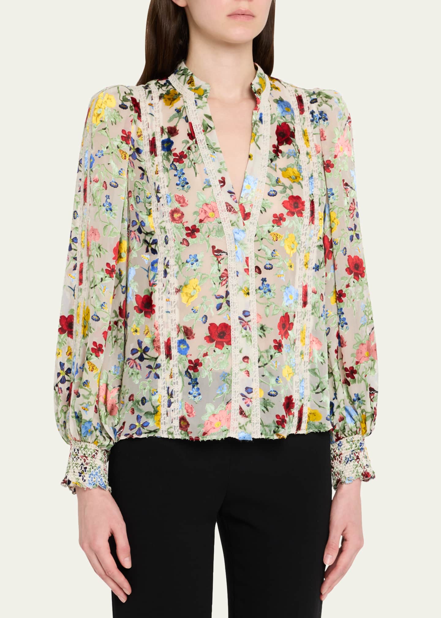 Alice + Olivia Arlette Floral Blouson-Sleeve Blouse Image 4 of 5