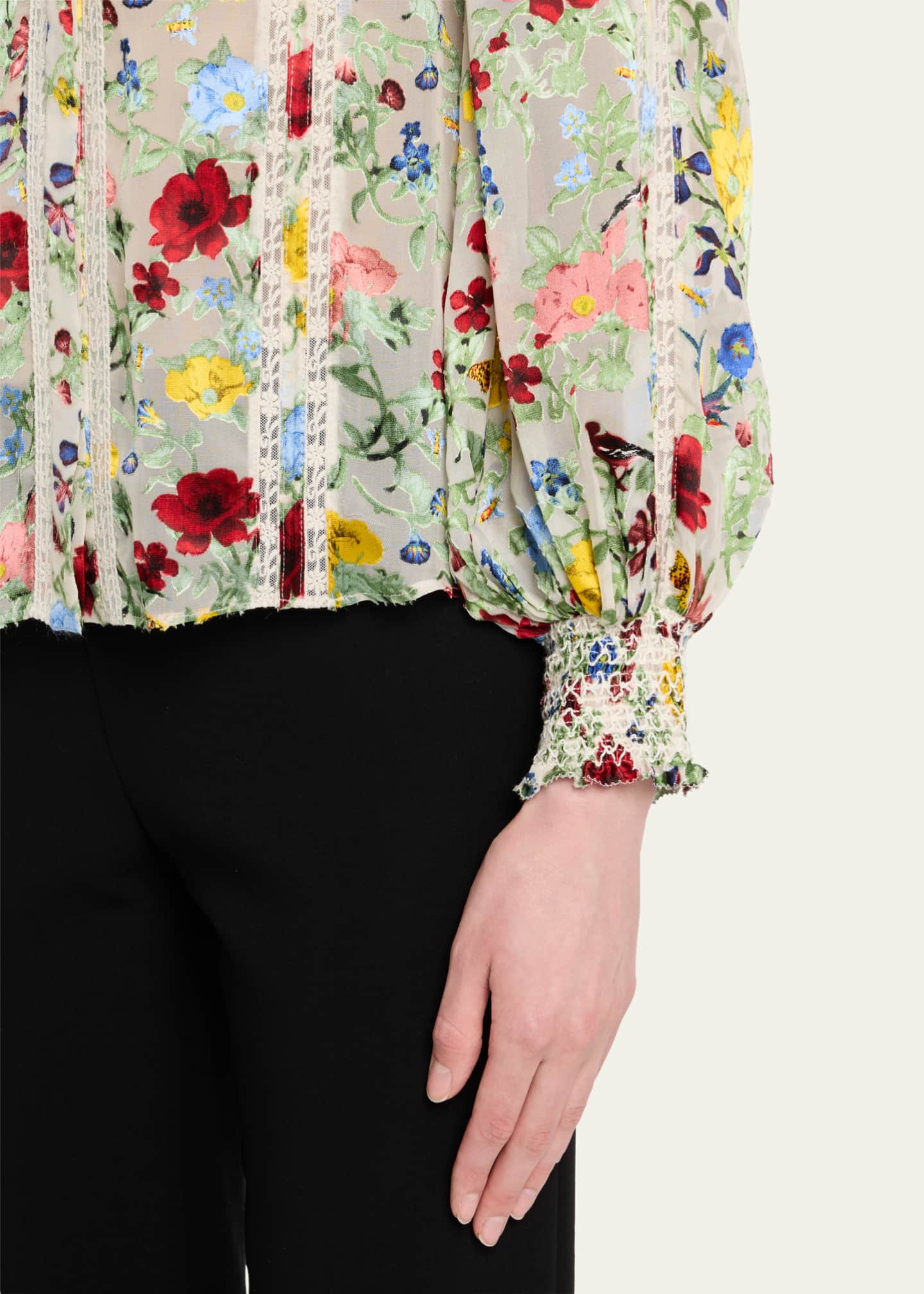 Alice + Olivia Arlette Floral Blouson-Sleeve Blouse Image 5 of 5