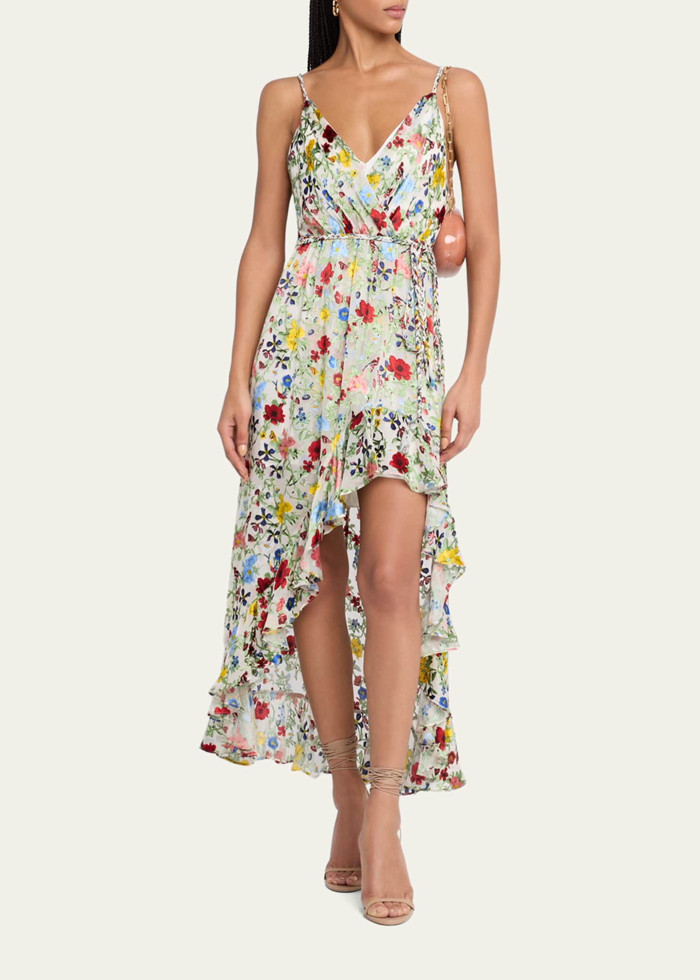 Alice + Olivia Tara Floral Cascading Ruffle Midi Dress Image 2 of 5
