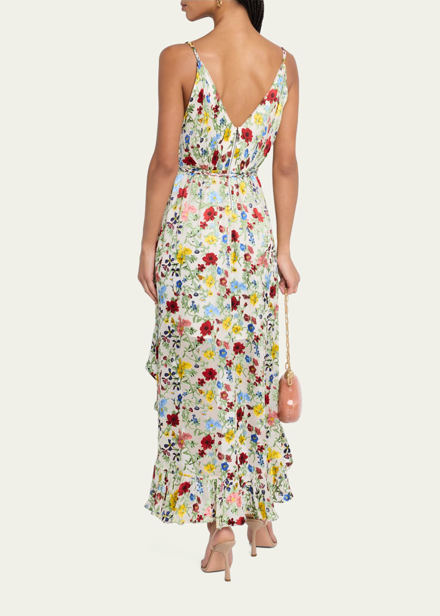 Alice + Olivia Tara Floral Cascading Ruffle Midi Dress Image 3 of 5