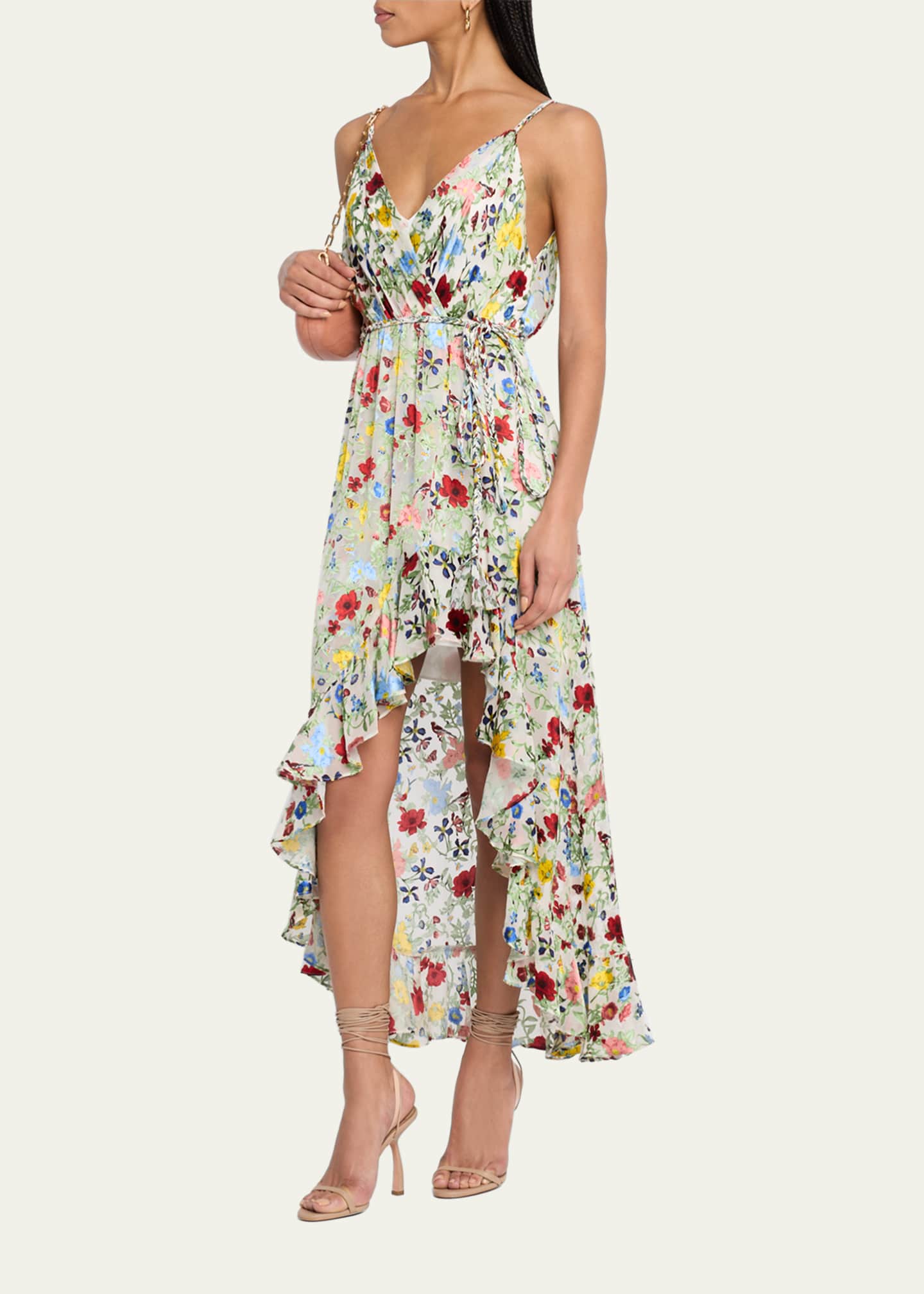 Alice + Olivia Tara Floral Cascading Ruffle Midi Dress Image 4 of 5