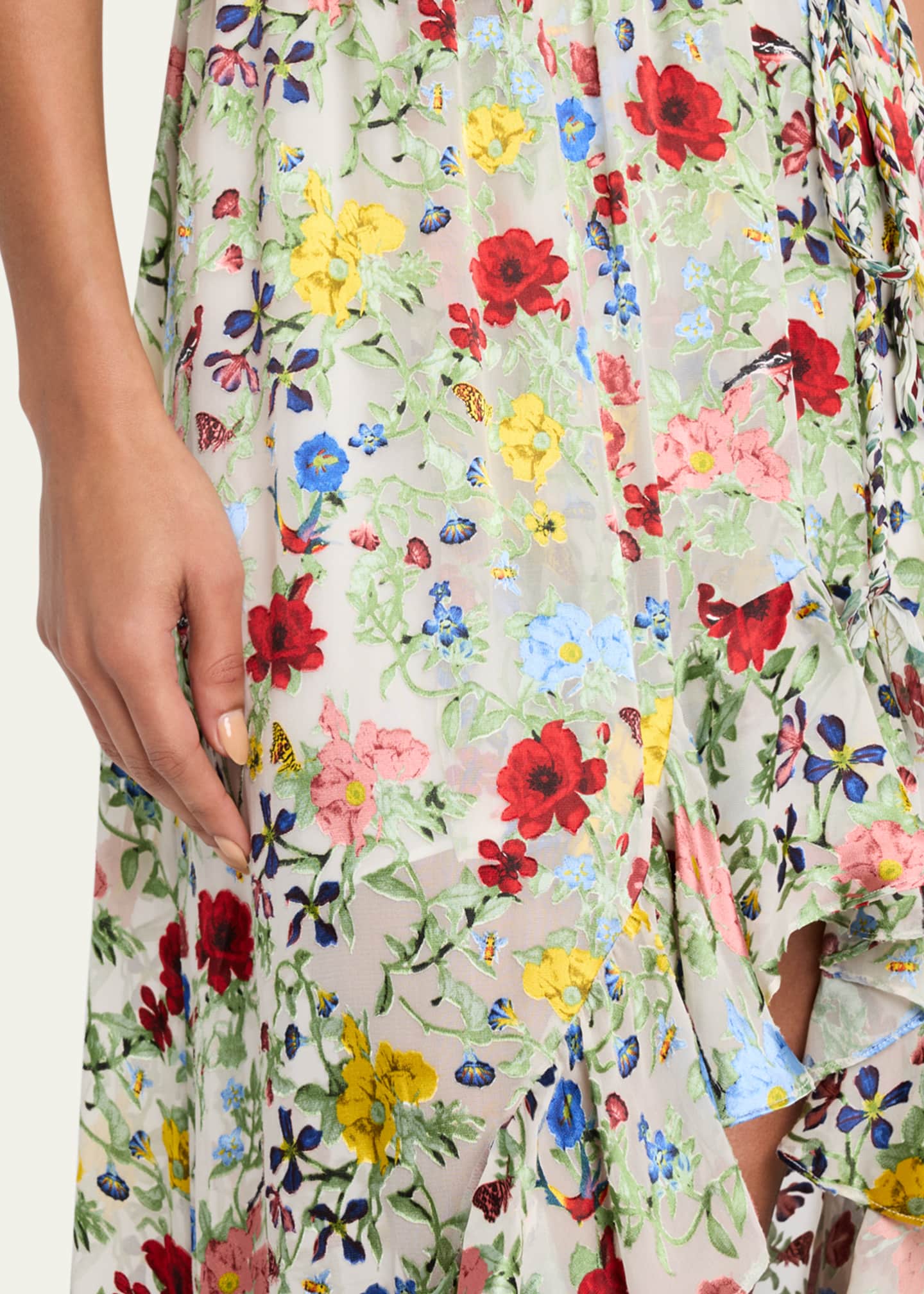 Alice + Olivia Tara Floral Cascading Ruffle Midi Dress Image 5 of 5