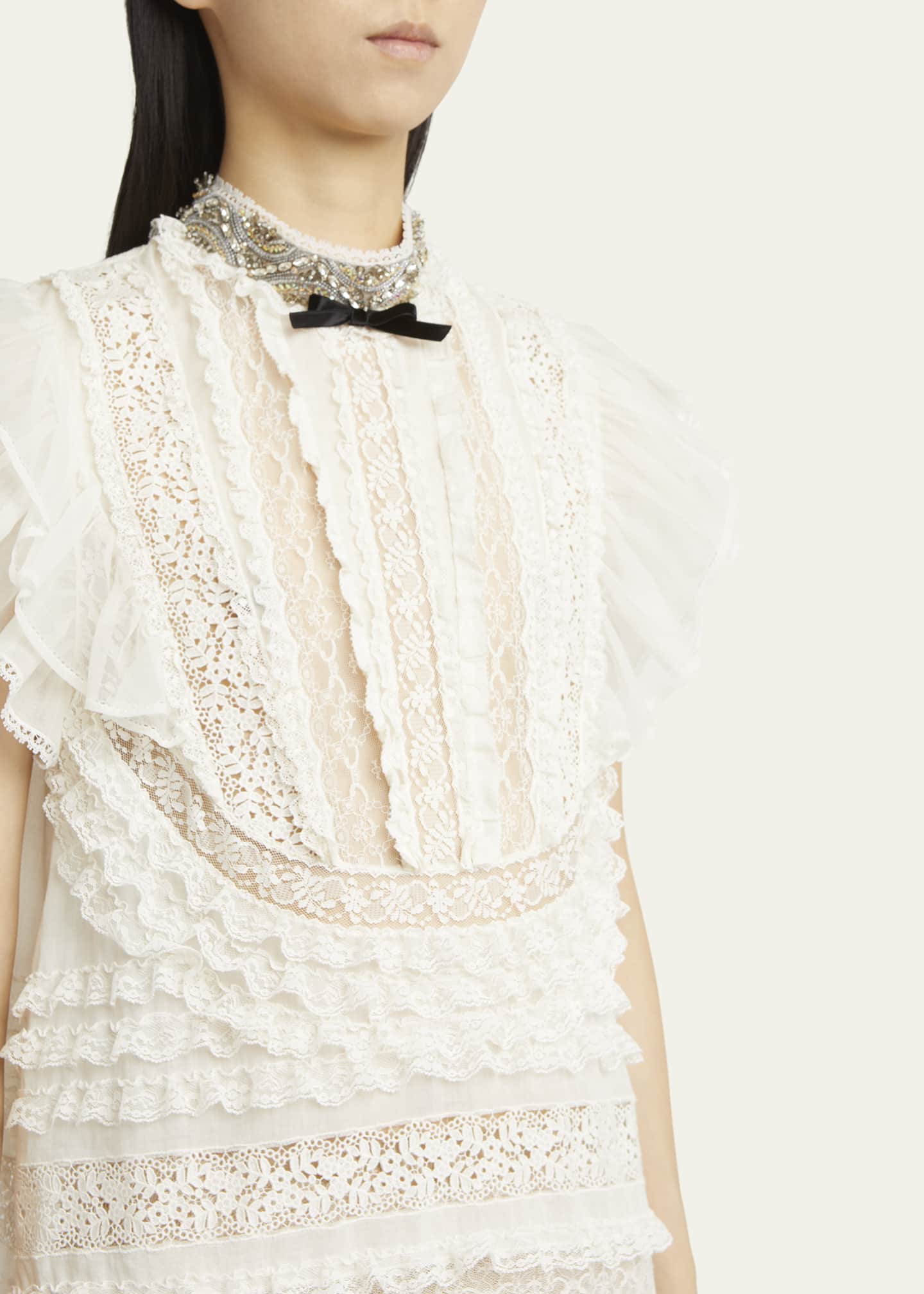 Valentino Garavani Crystal Neckline Ruffle Bow Linen Dress Image 5 of 5