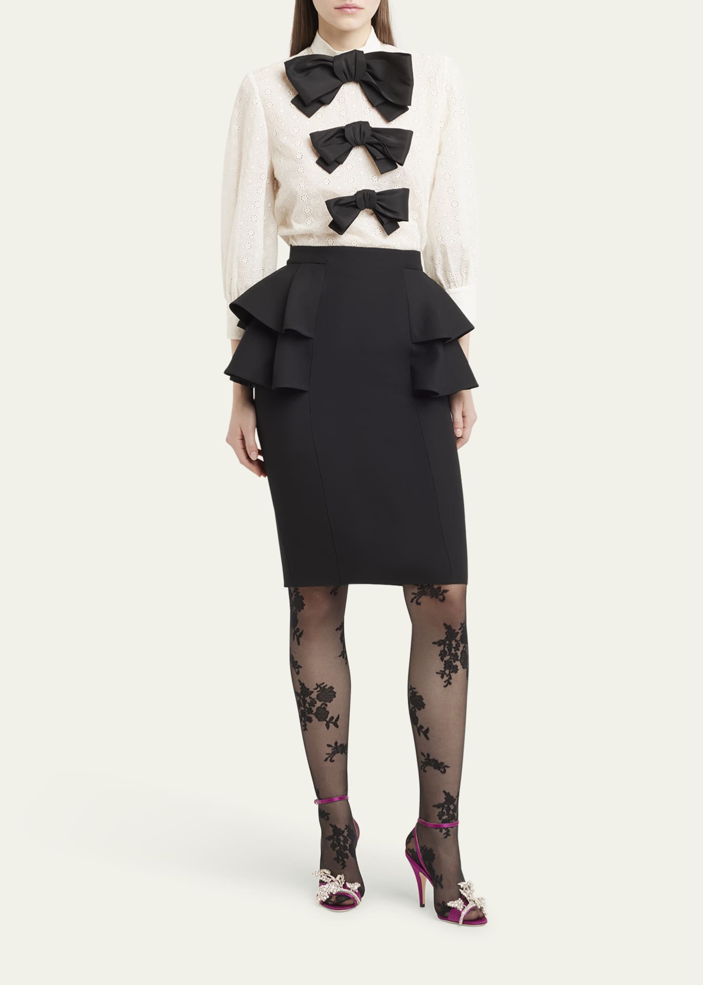 Valentino Garavani Tiered Peplum Midi Wool Skirt Image 2 of 5