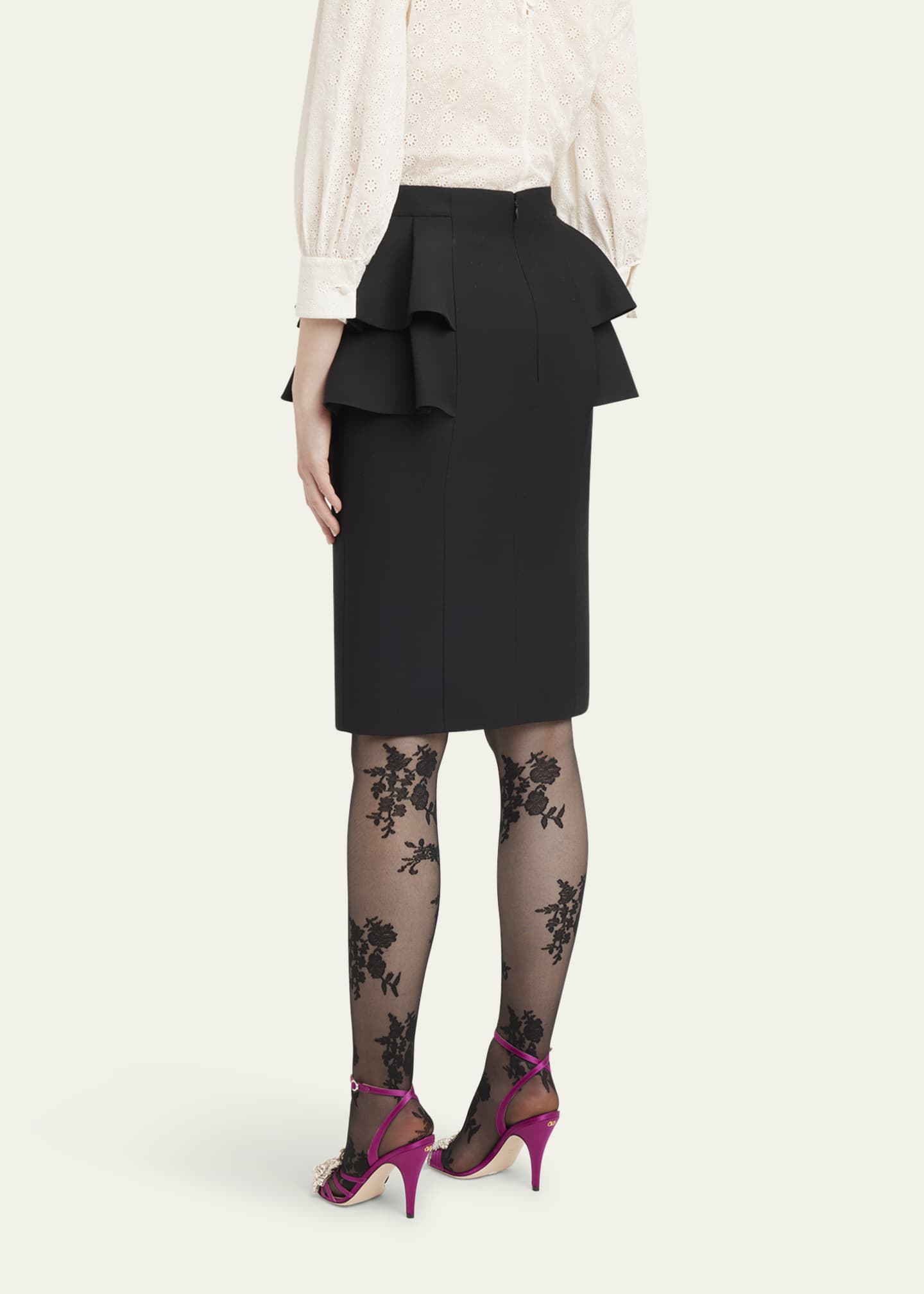 Valentino Garavani Tiered Peplum Midi Wool Skirt Image 3 of 5
