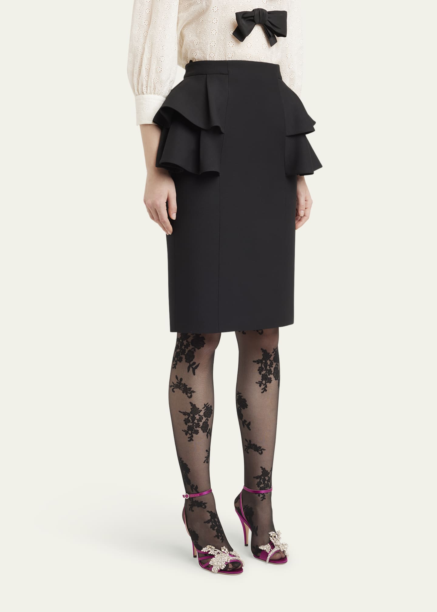 Valentino Garavani Tiered Peplum Midi Wool Skirt Image 4 of 5
