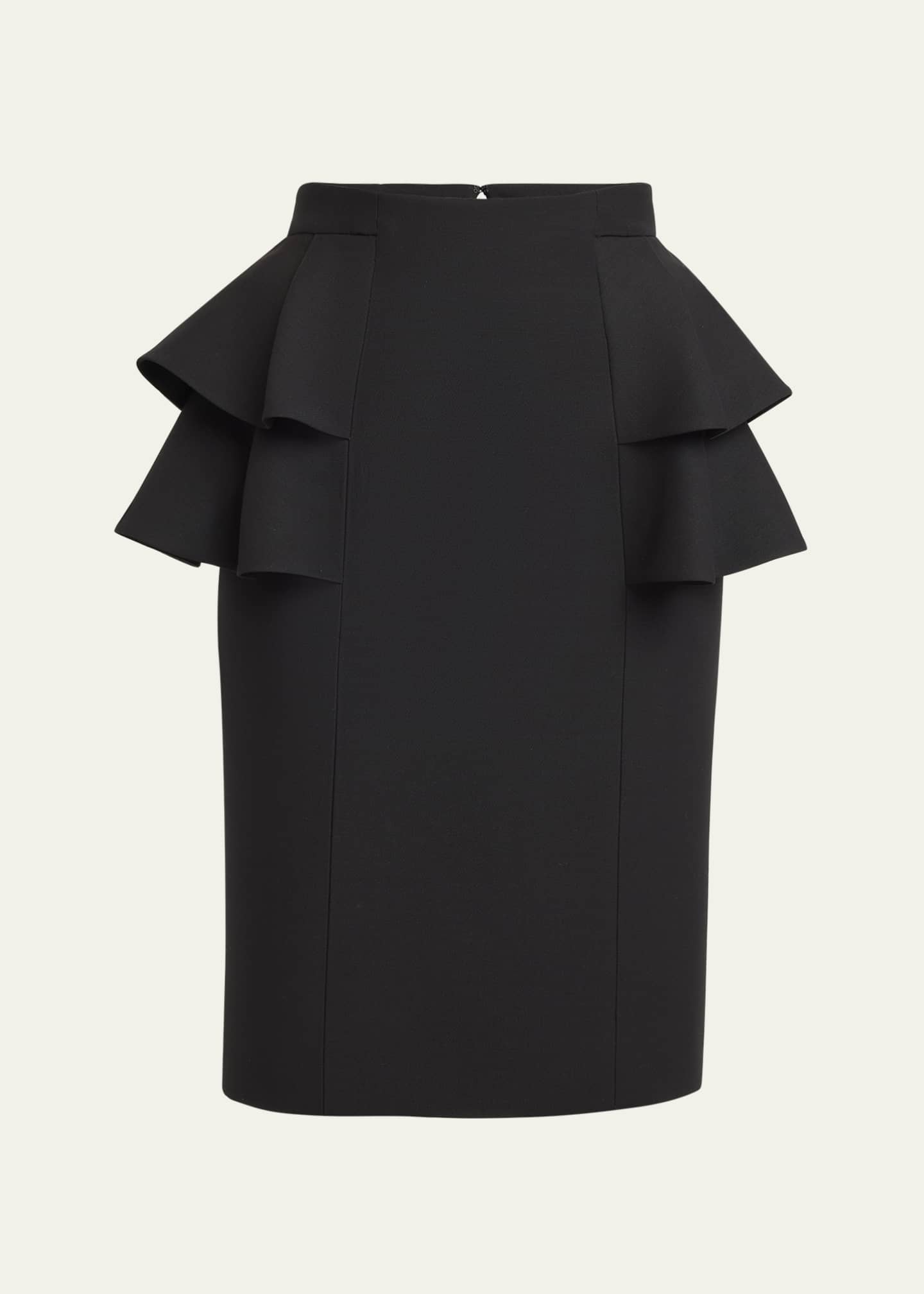 Valentino Garavani Tiered Peplum Midi Wool Skirt Image 1 of 5