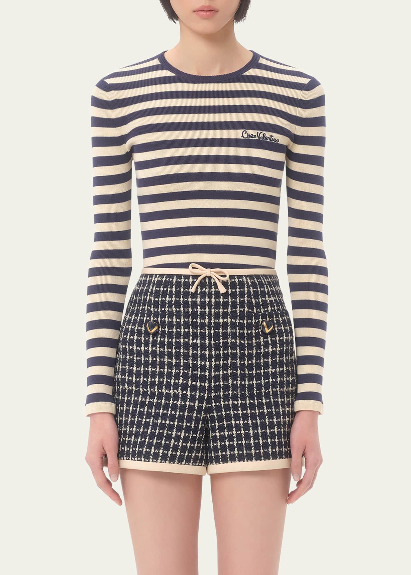Valentino Garavani Chez Valentino Striped Knit Long-Sleeve Top Image 4 of 5