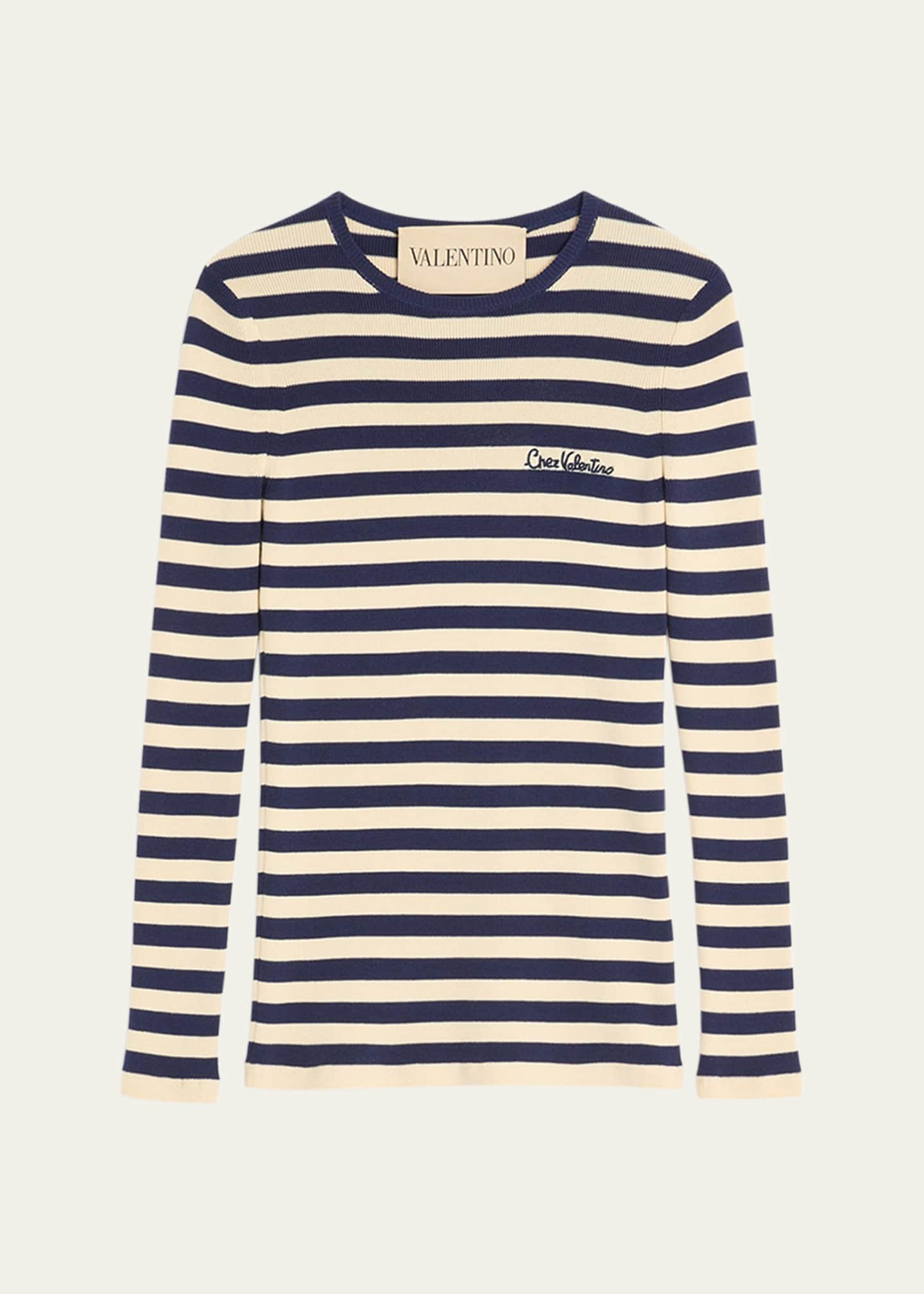 Valentino Garavani Chez Valentino Striped Knit Long-Sleeve Top Image 1 of 5